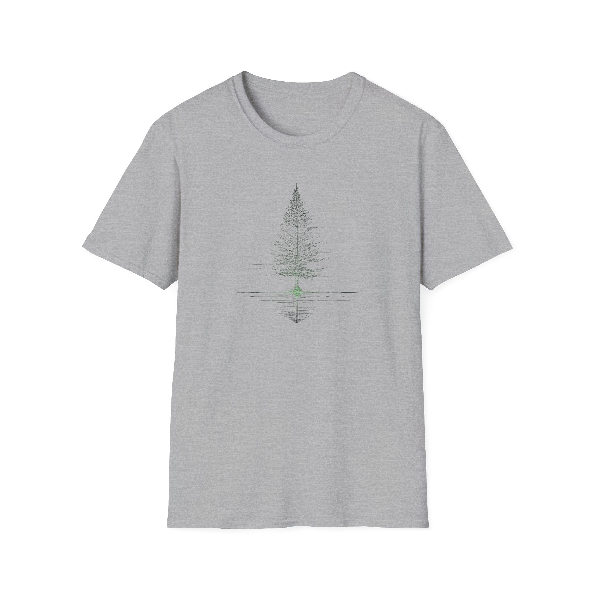 Minimal Pine Tree T-Shirt — Reflection Silhouette Tee