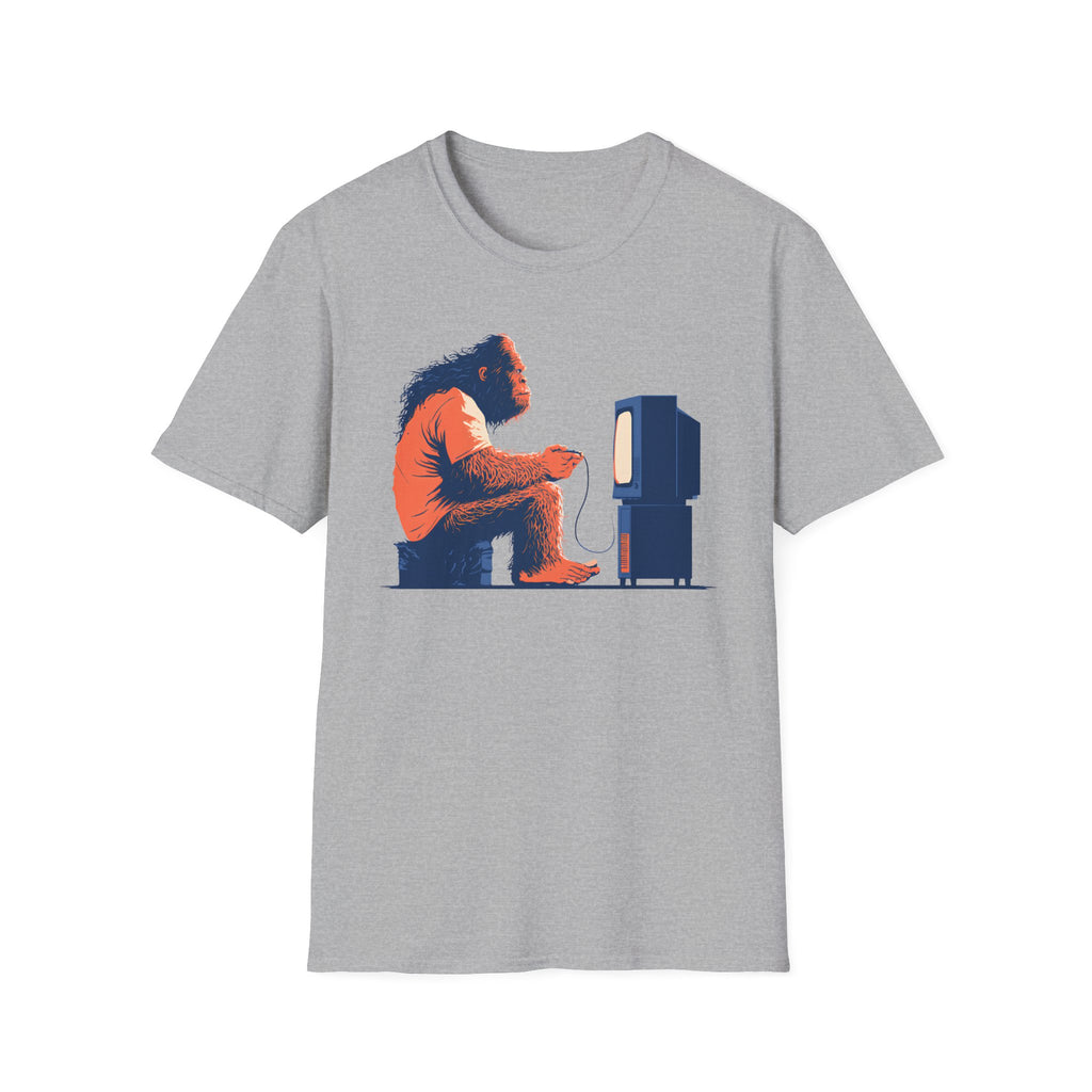 Retro Gamer Sasquatch T-Shirt - Vintage Bigfoot Playing Video Games Graphic Tee