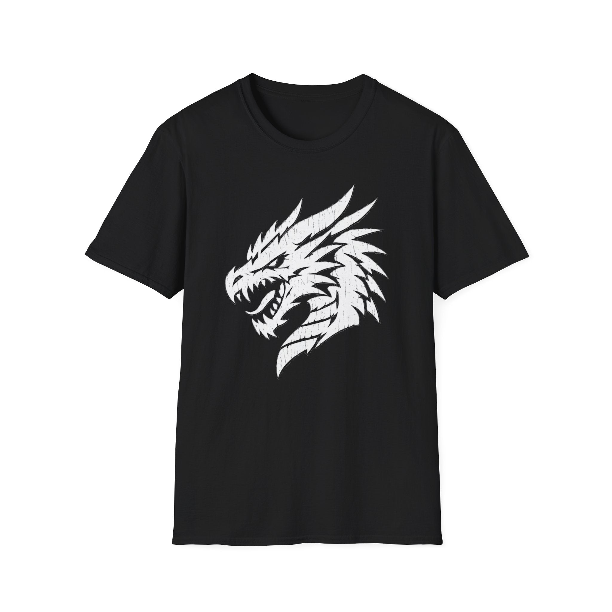 Dragon Head Graphic T-Shirt - Fierce White Mythical Creature Tee