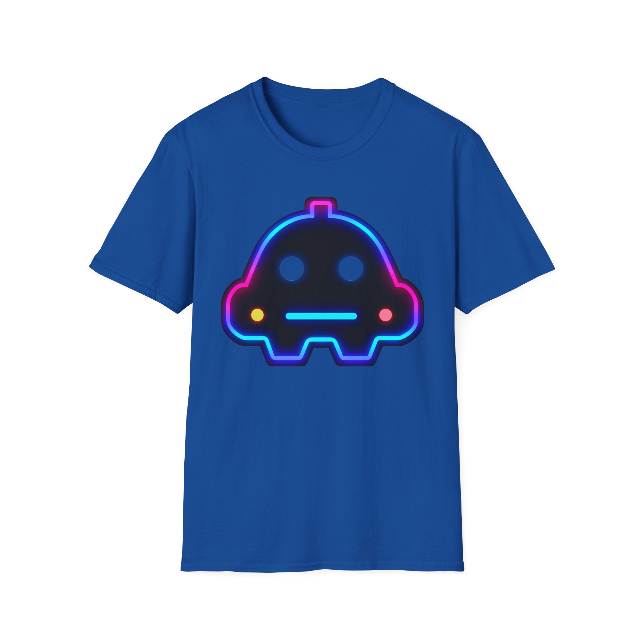 Neon Robot Tee - Retro Glowing Cute Bot Graphic T-Shirt