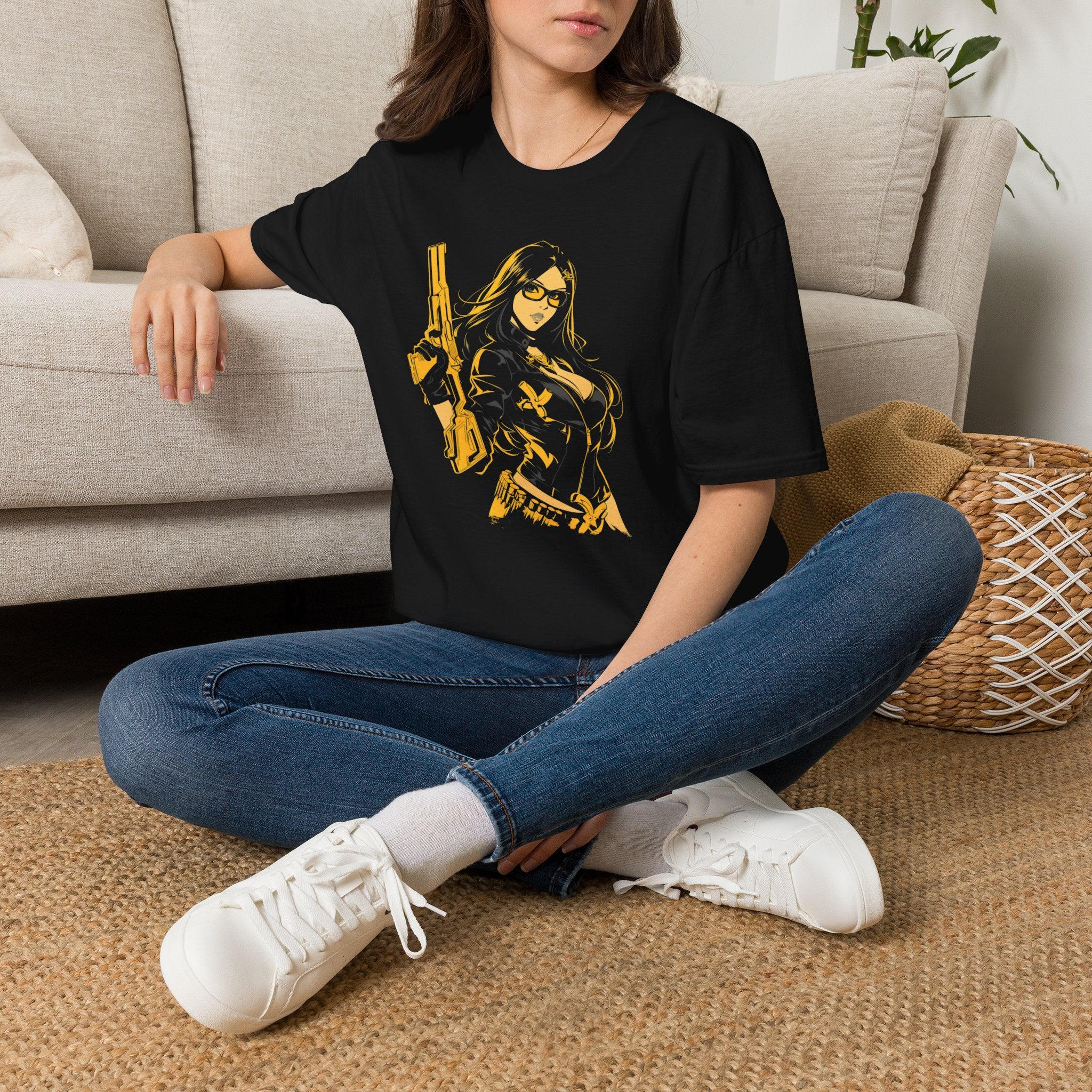 Comic Girl - Noir Femme Illustration T-Shirt