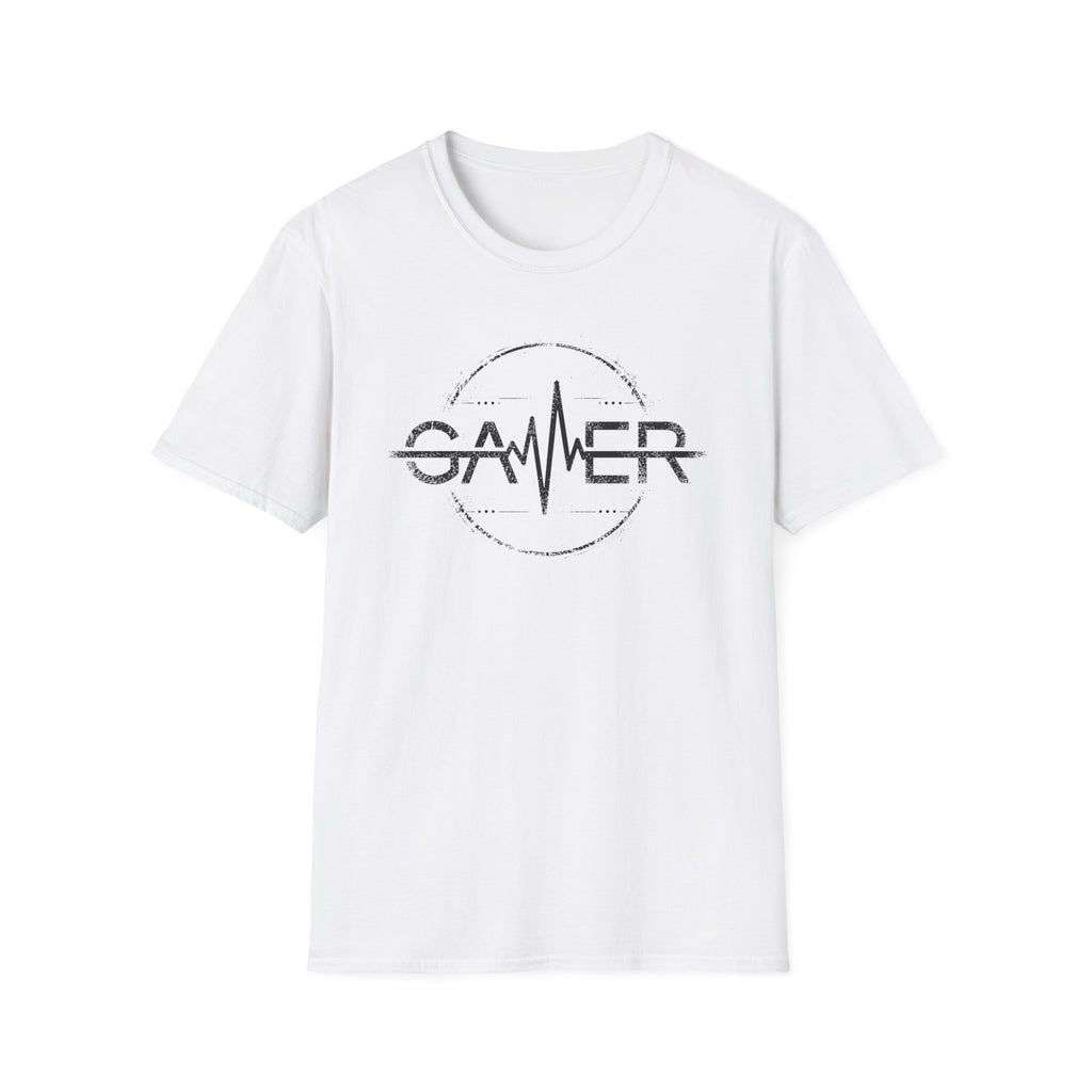 Gamer Heartbeat T-Shirt - Retro Monochrome Black Gaming Tee