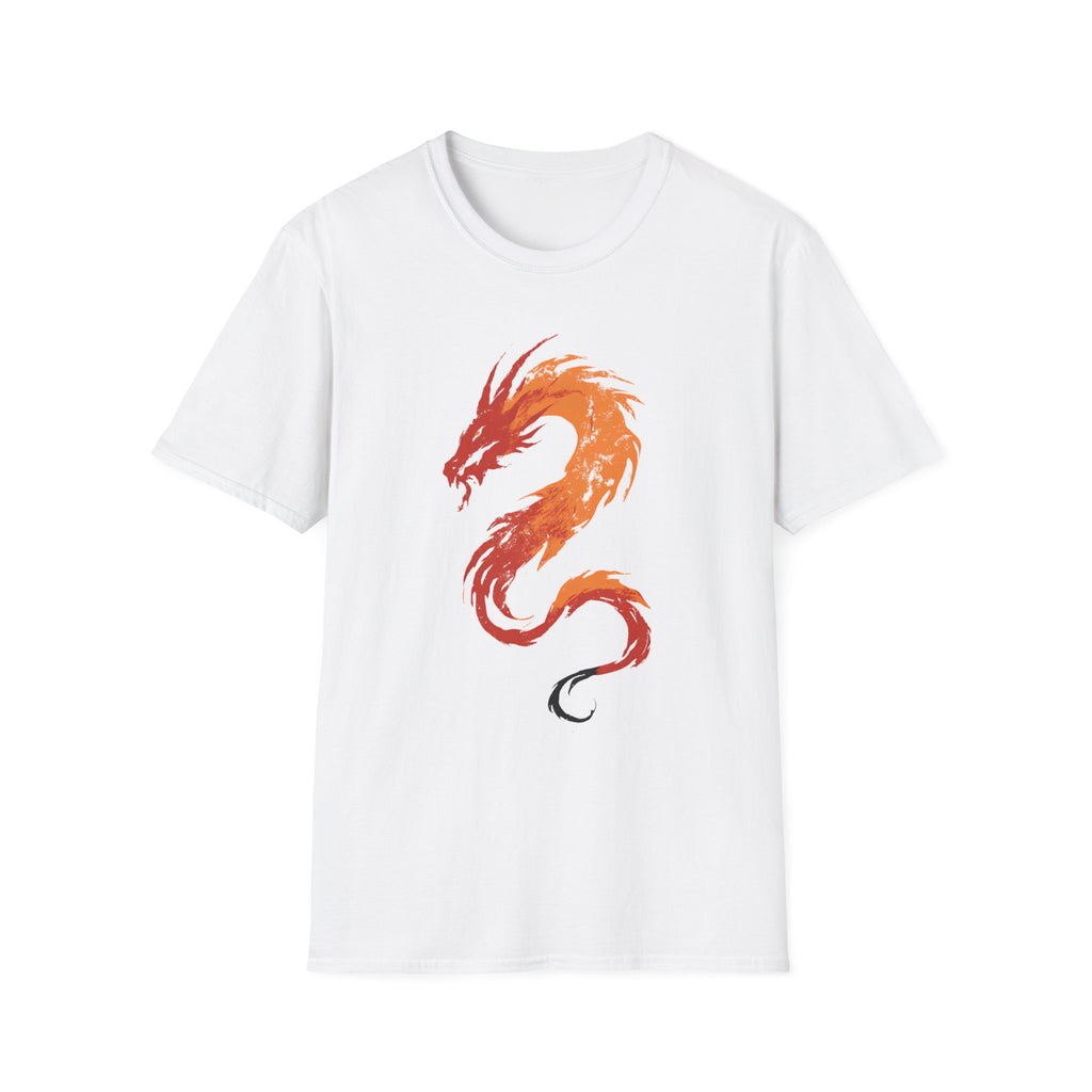 Fire Drake Brushstroke T-Shirt - Fiery Asian-Inspired Dragon Graphic