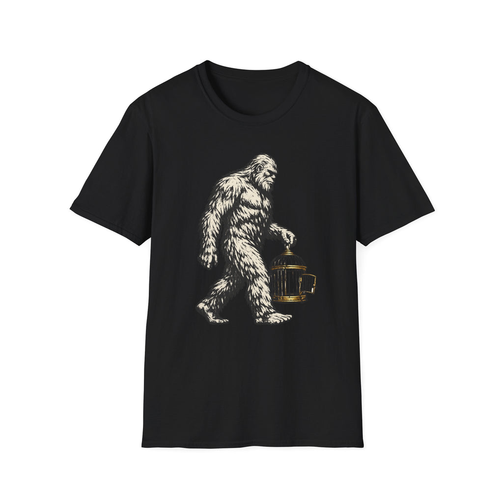 Bigfoot Carrying Birdcage Graphic Tee - Sasquatch T-Shirt