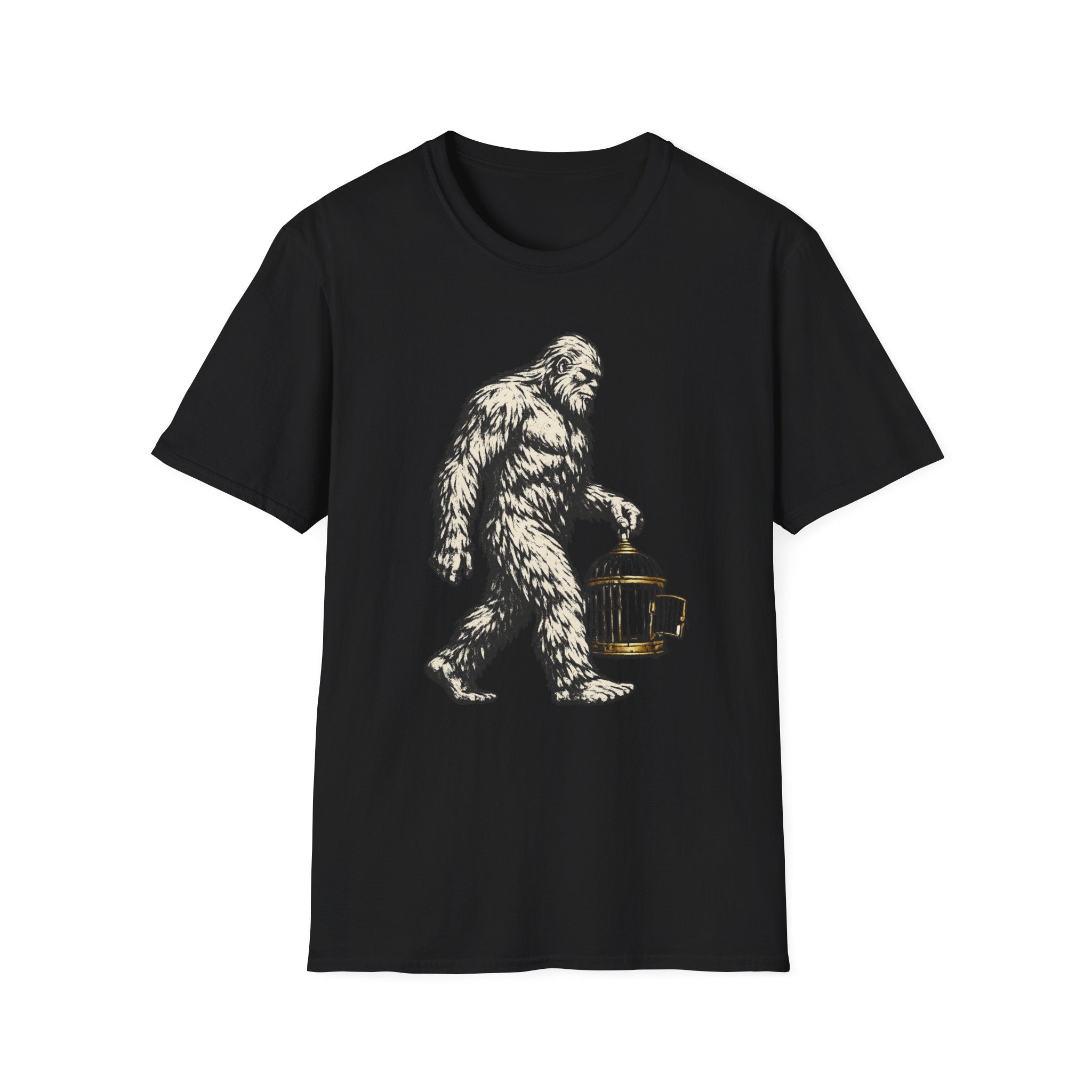 Bigfoot Carrying Birdcage Graphic Tee - Sasquatch T-Shirt