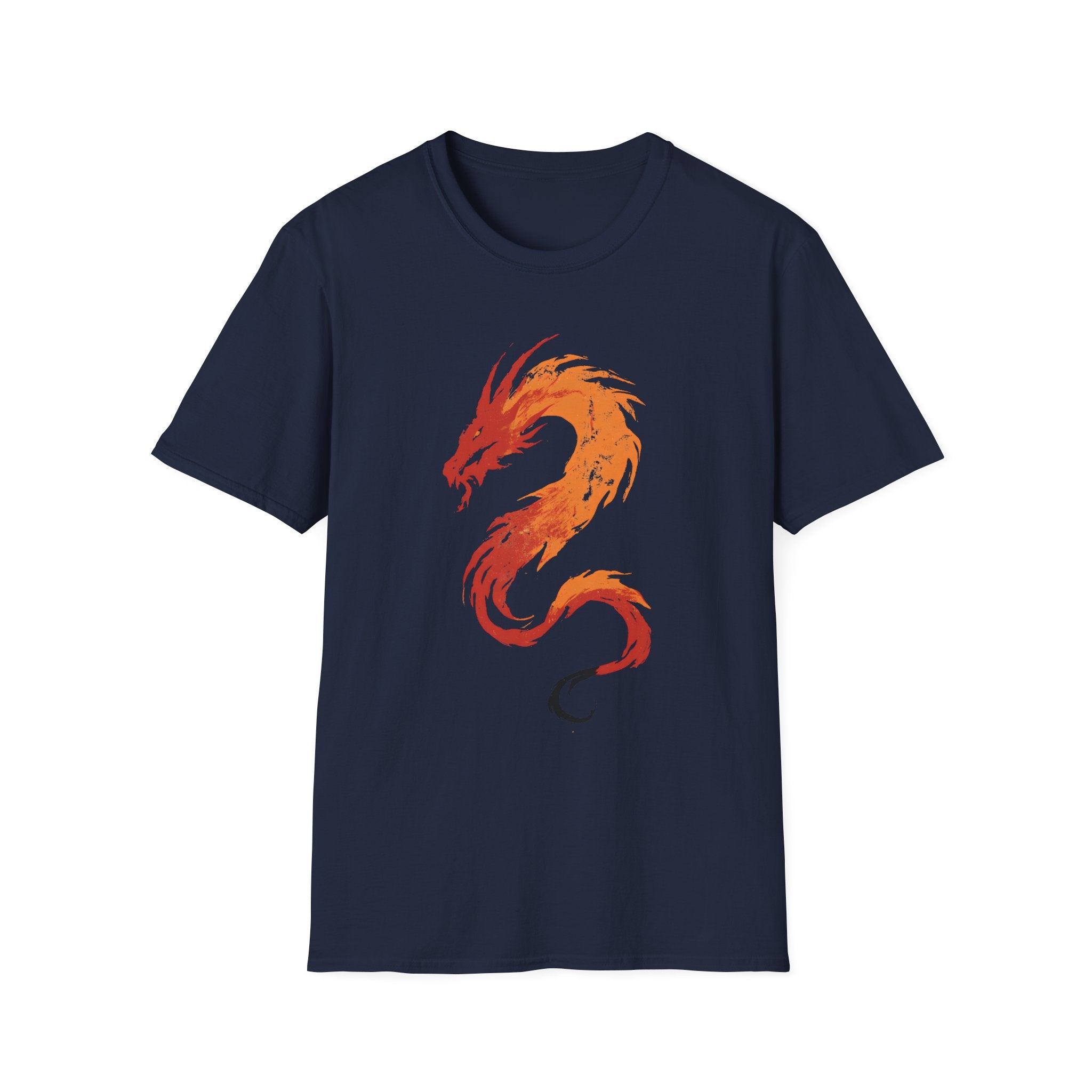 Fire Drake Brushstroke T-Shirt - Fiery Asian-Inspired Dragon Graphic