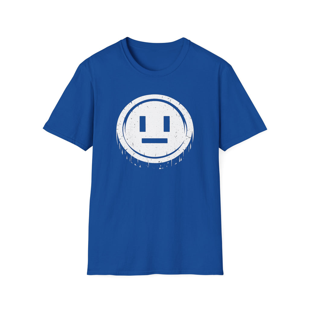 Meh Emoji Face Coin Grunge T-Shirt - Minimal Neutral Emoticon Tee