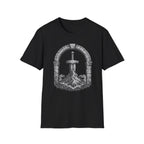 Sword in the Stone Mountain T-Shirt - Fantasy Sword & Archway Graphic Tee