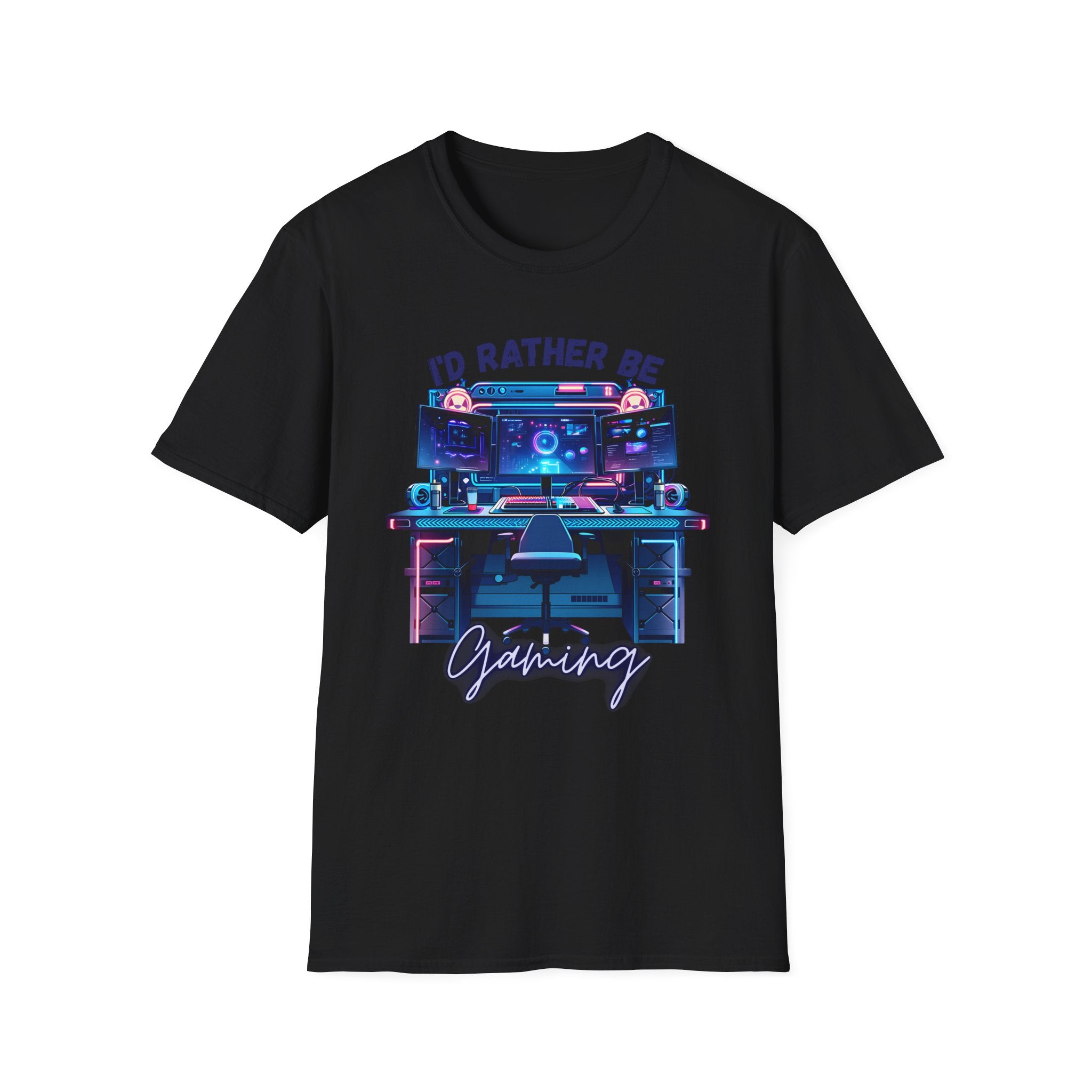I'd Rather Be Gaming T‑Shirt — Retro Neon PC Gamer Tee