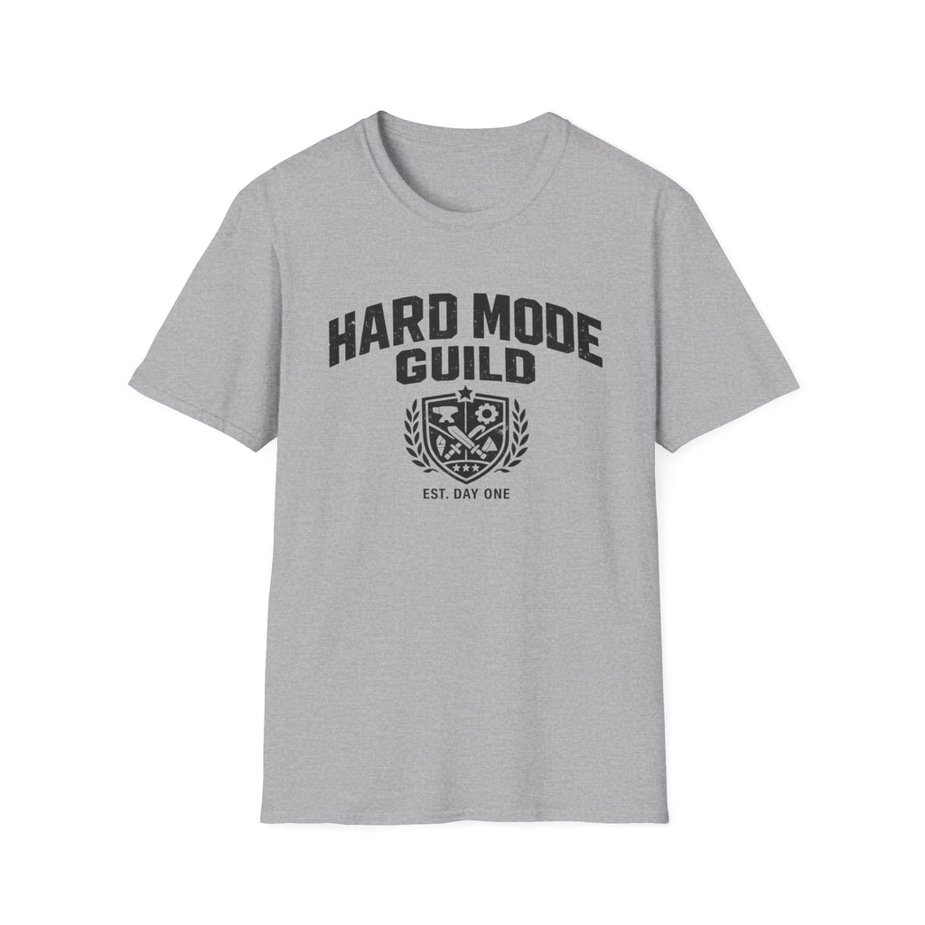 Hard Mode Guild T-Shirt — Gamer Crew Tee with Crest
