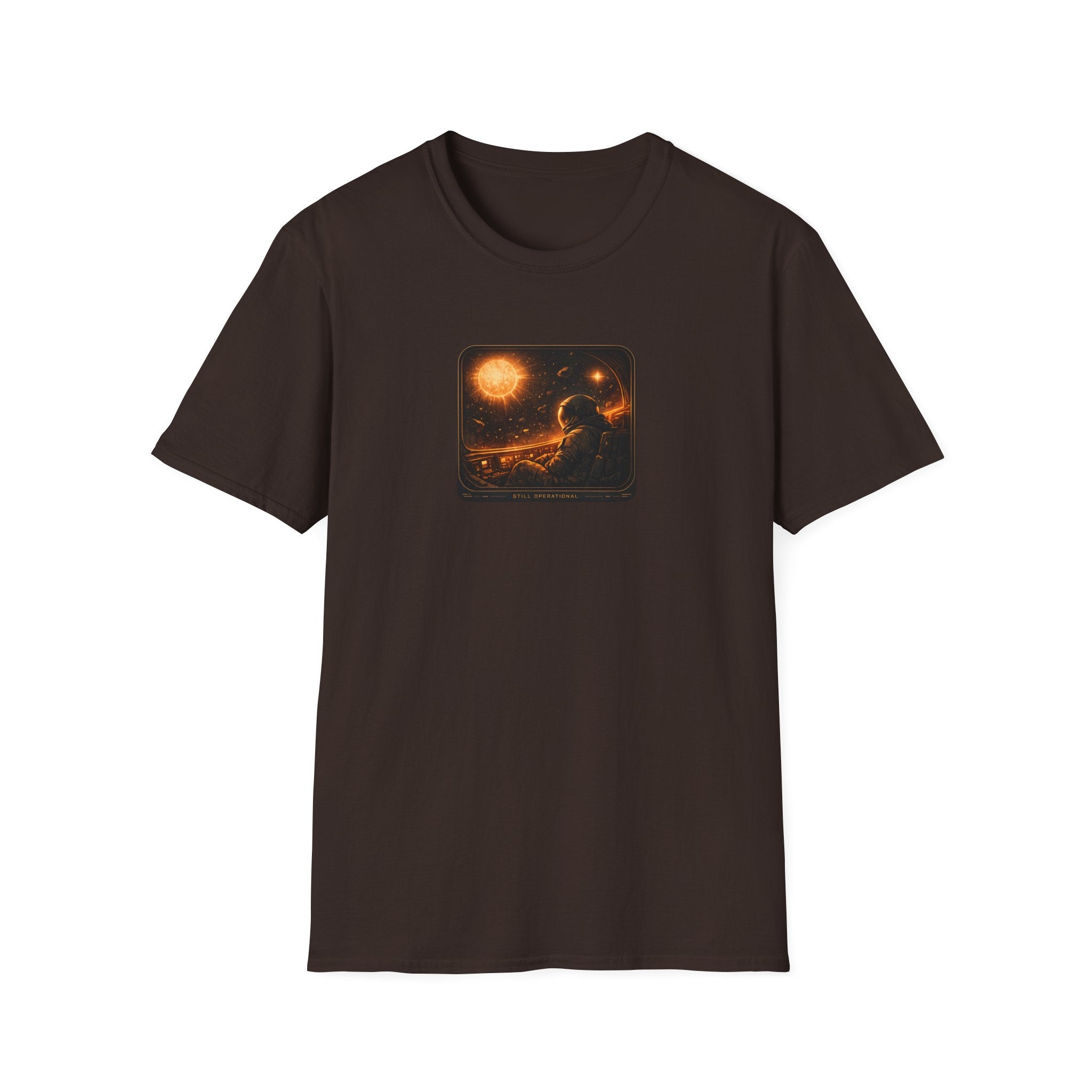 'Still Operational' T-Shirt - Cosmic Astronaut Sunset Graphic
