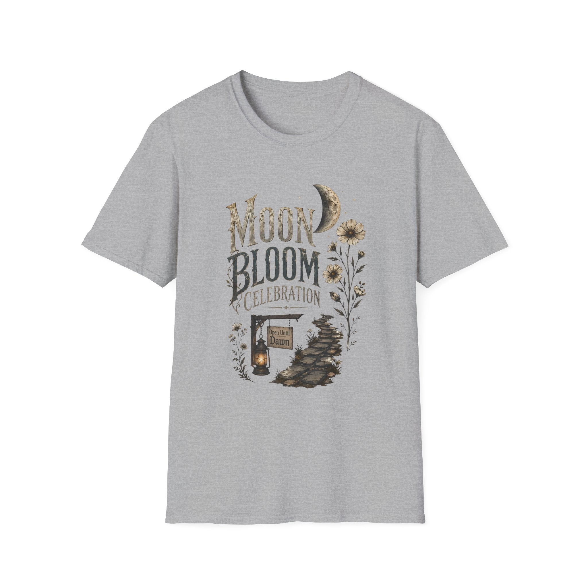 Moon Bloom Celebration T-Shirt - Celestial Floral Tee