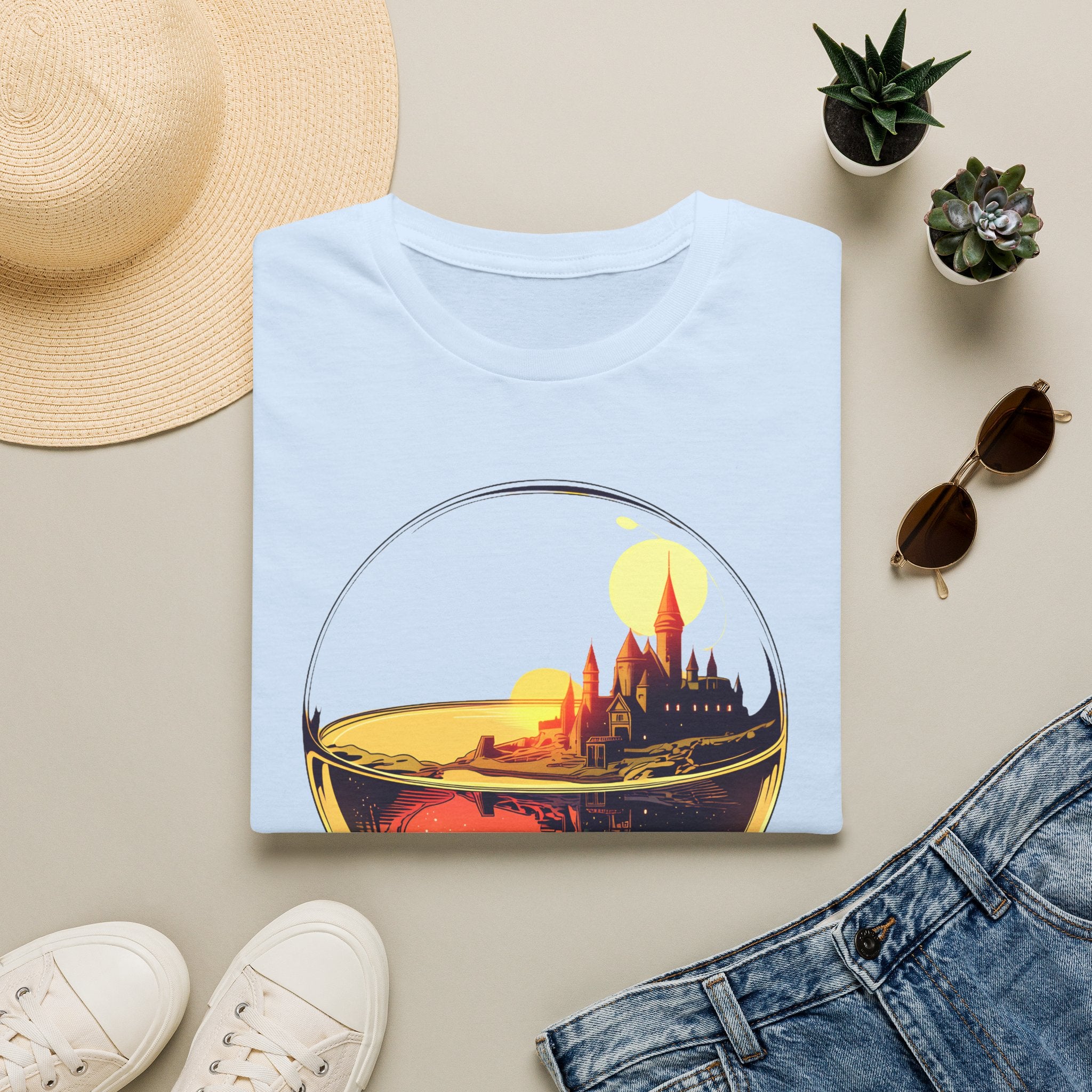 Fantasy Castle in Crystal Ball T-Shirt - Glass Orb Sunset Illustration