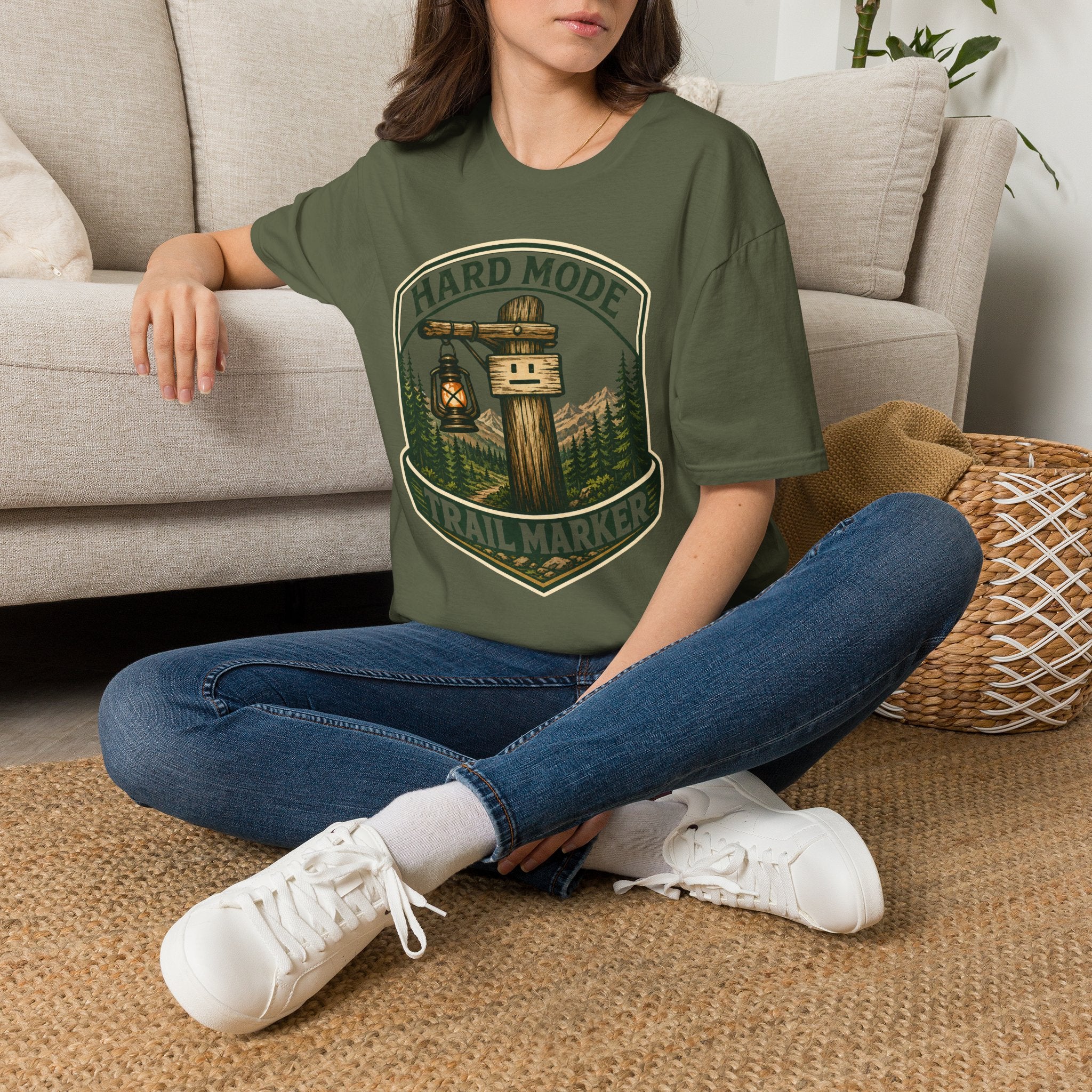 Hard Mode Trail Marker T-Shirt - Lantern Sign Graphic Tee