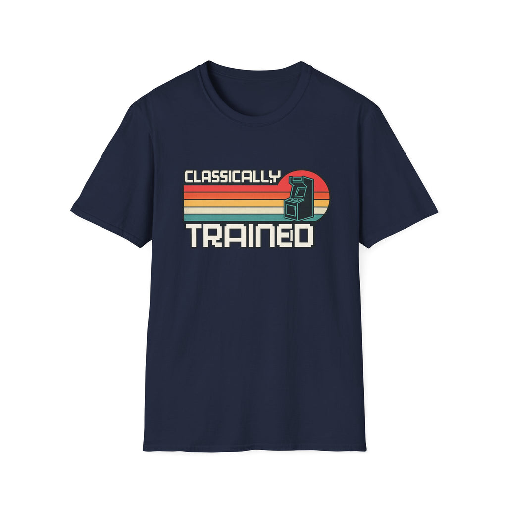 Classically Trained Retro Sunset Arcade T-Shirt - Vintage Pixel Text Gaming Tee