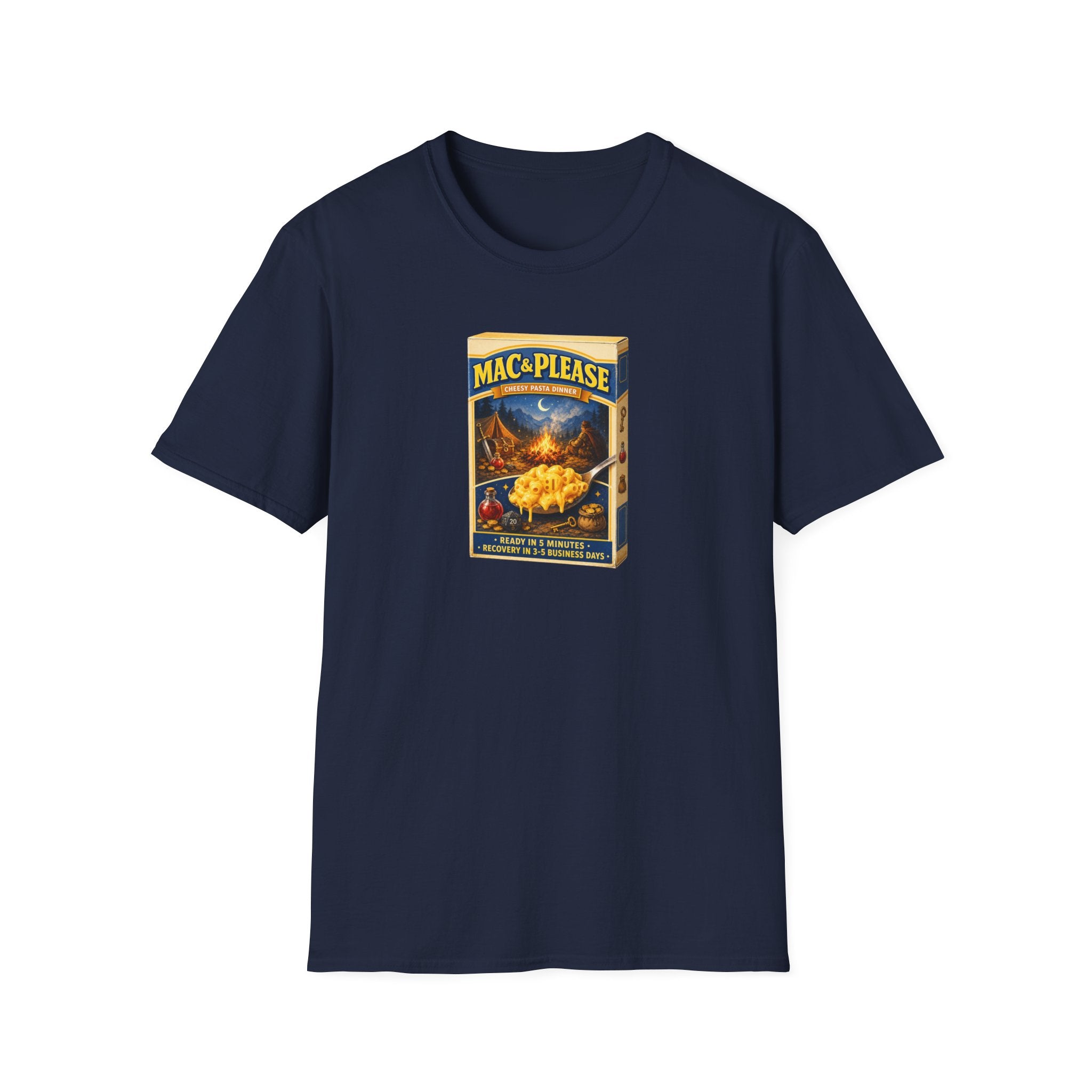 Mac & Please Vintage Boxed Dinner T-Shirt — Retro Comfort Food Graphic Tee