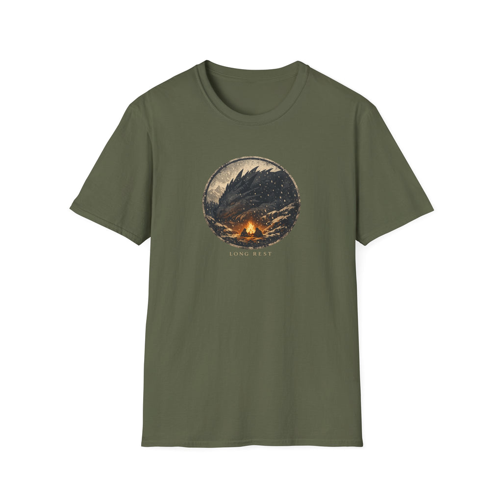 'Long Rest' Dragon Campfire T-Shirt — Night Sky Fantasy Graphic Tee