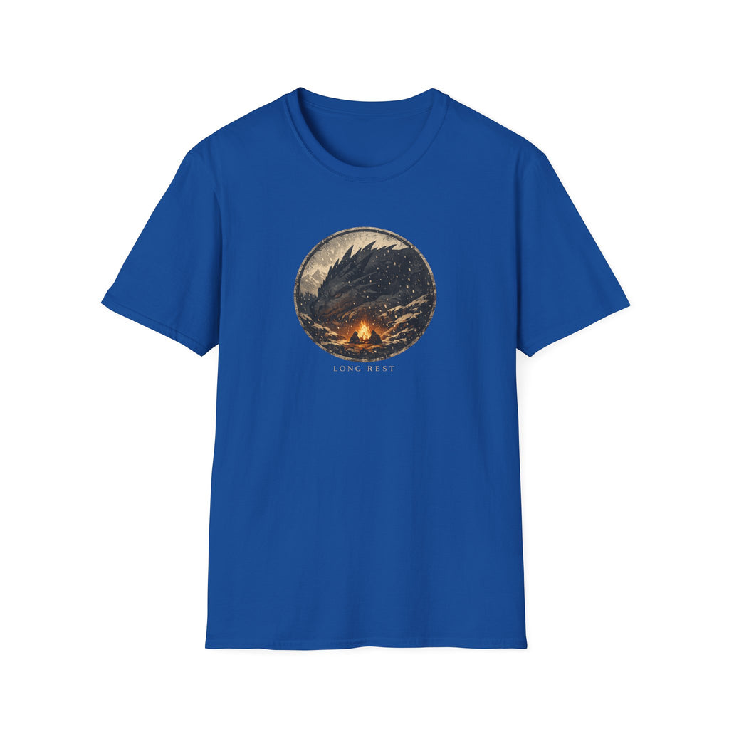 'Long Rest' Dragon Campfire T-Shirt — Night Sky Fantasy Graphic Tee
