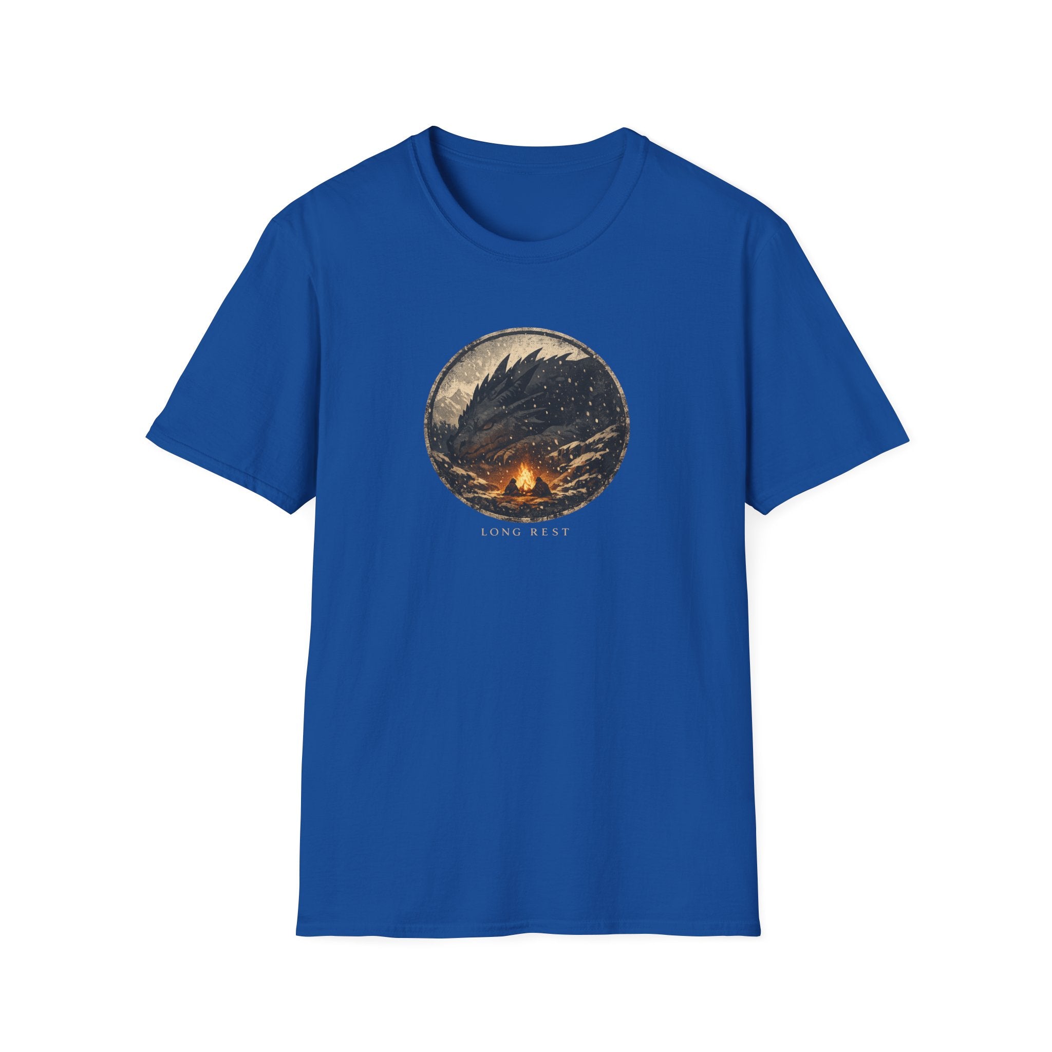 'Long Rest' Dragon Campfire T-Shirt — Night Sky Fantasy Graphic Tee