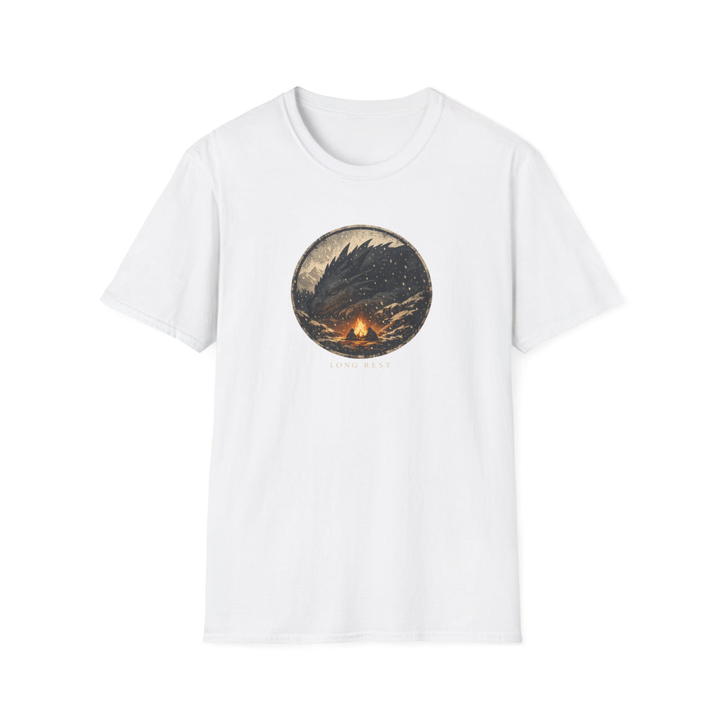 'Long Rest' Dragon Campfire T-Shirt — Night Sky Fantasy Graphic Tee
