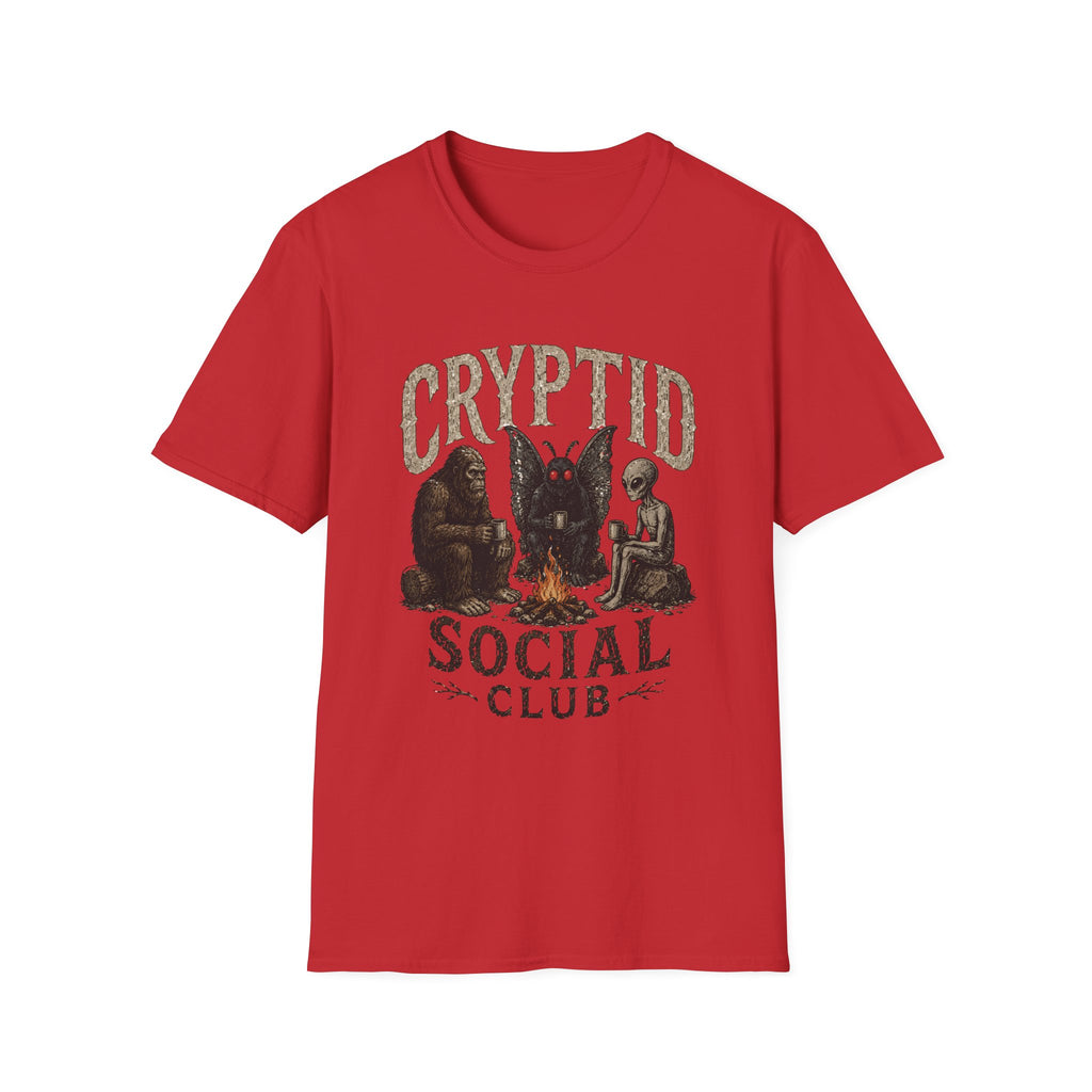 Cryptid Social Club T-Shirt - Bigfoot, Mothman & Alien Retro Graphic Tee
