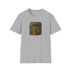 'Shelter Found' Mushroom T-Shirt - Cozy Forest Campfire Illustration