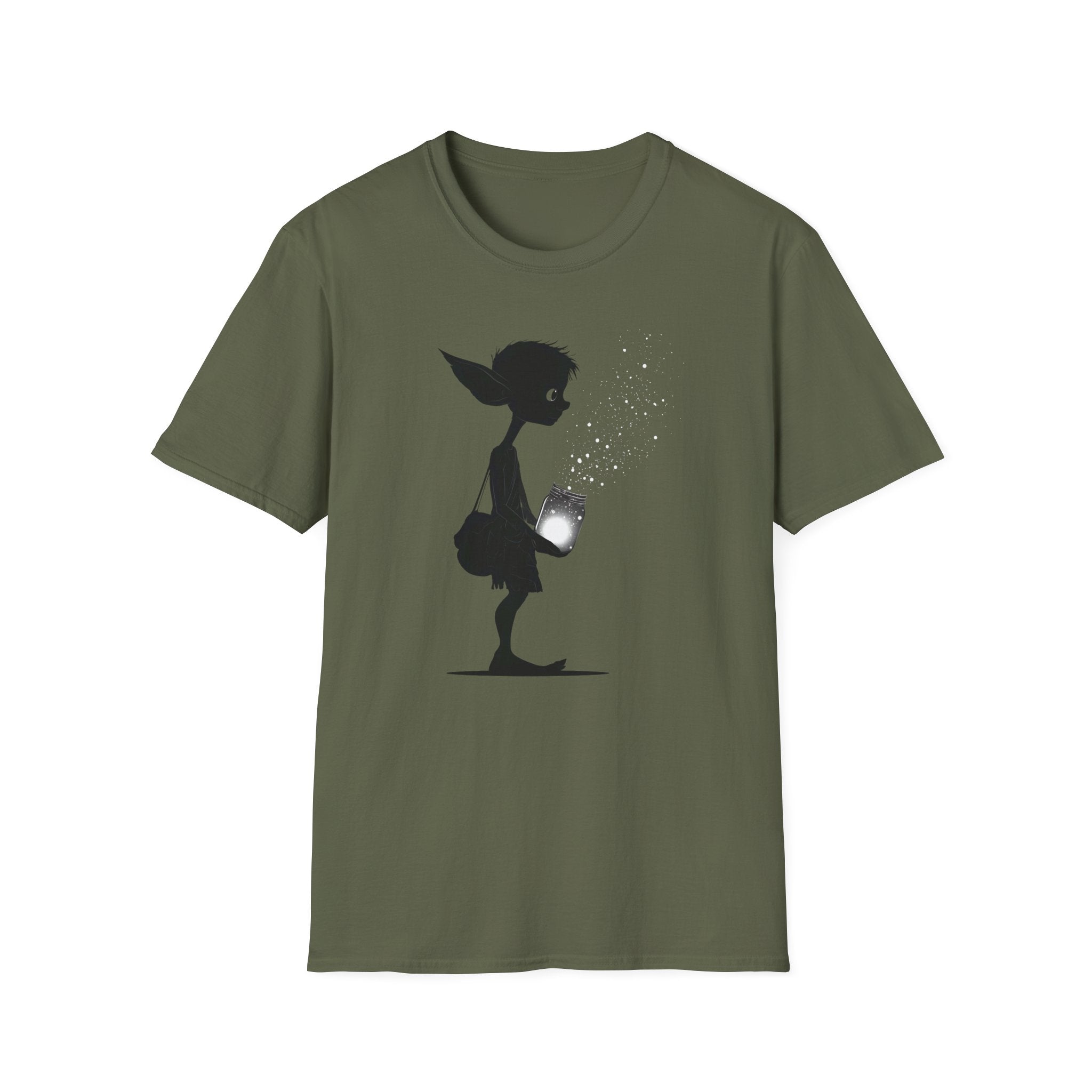 Cute Elf Firefly Jar Silhouette T‑Shirt - Whimsical Elf Graphic Tee