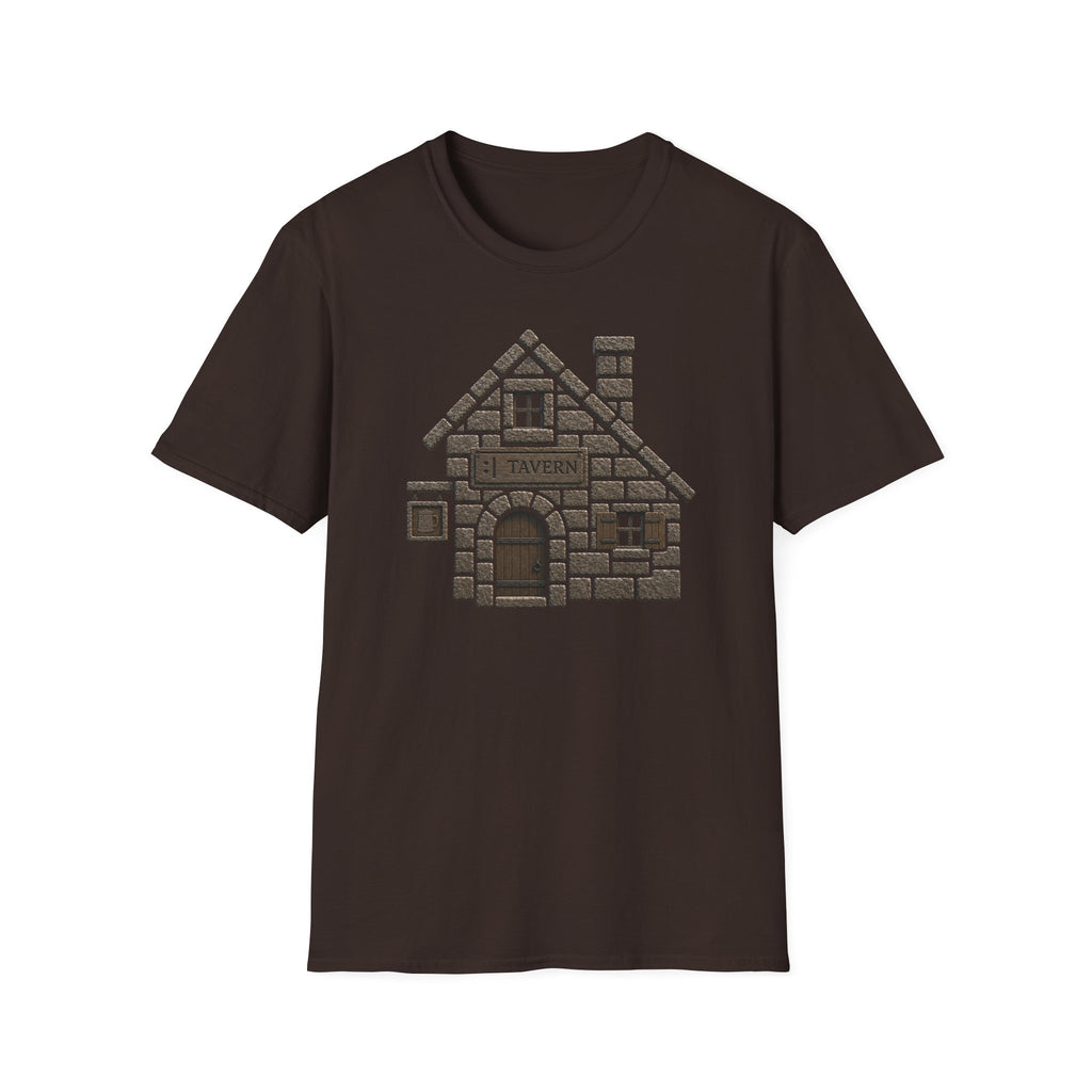 Stone Tavern Cottage T‑Shirt — Cozy Stone Pub Illustration Tee