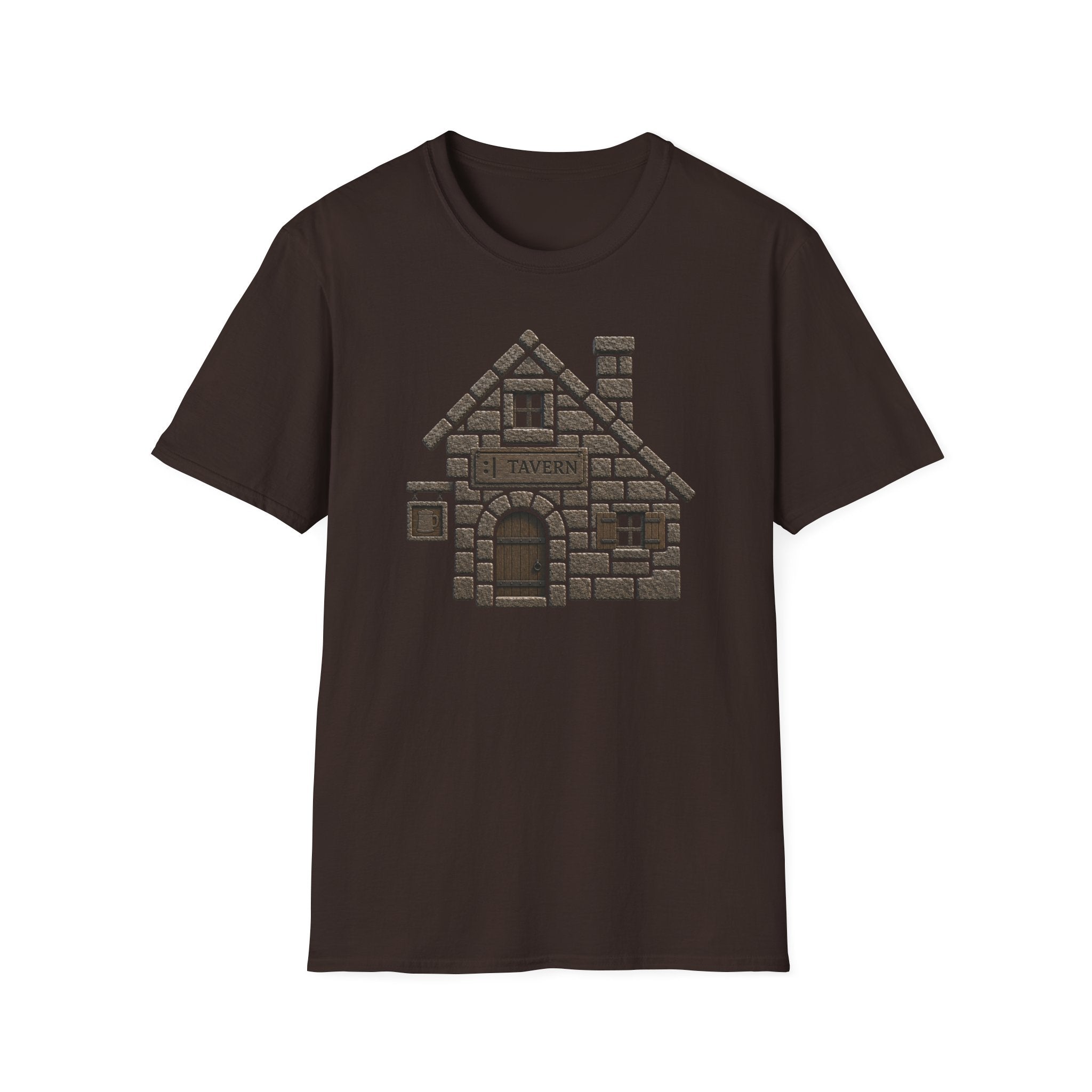 Stone Tavern Cottage T‑Shirt — Cozy Stone Pub Illustration Tee