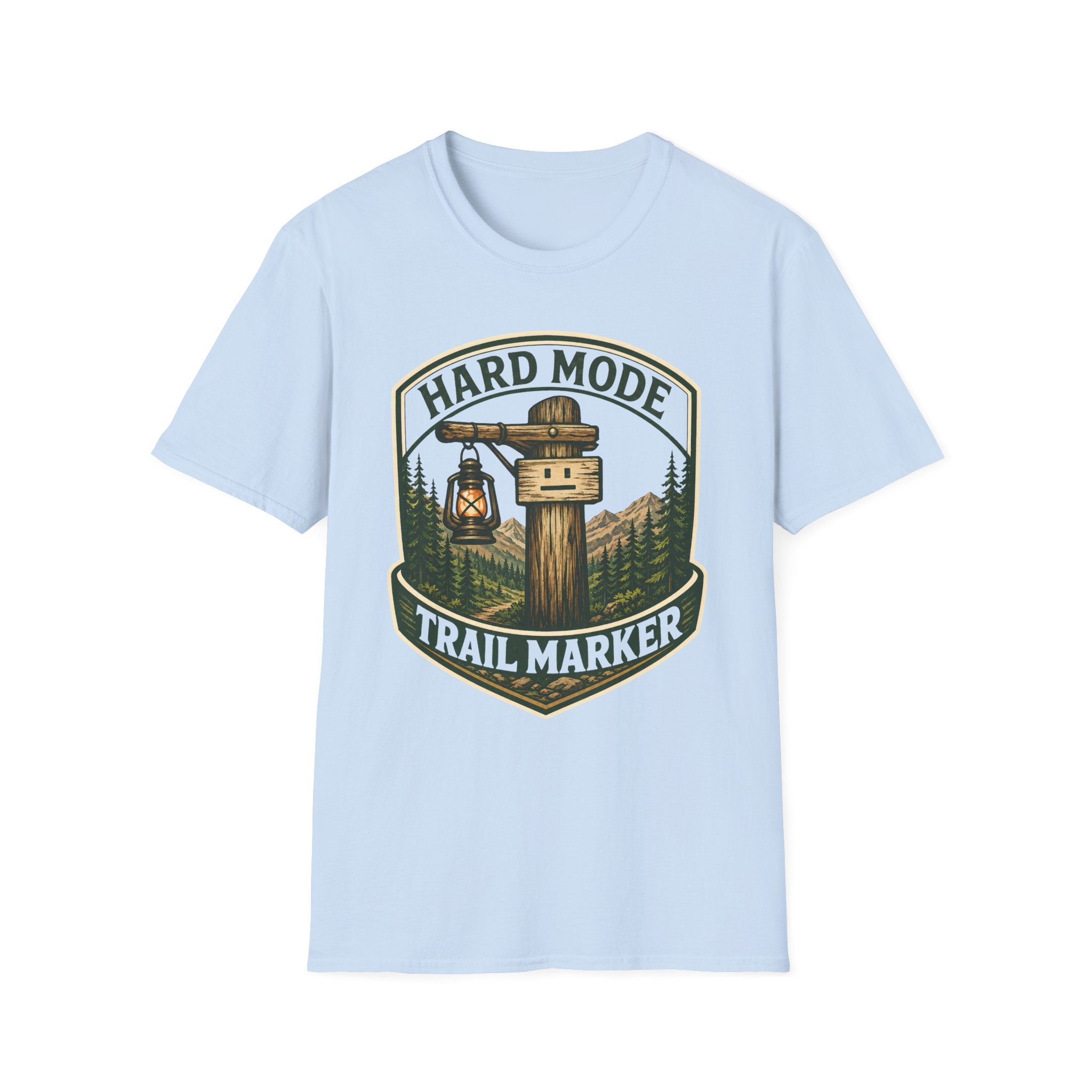 Hard Mode Trail Marker T-Shirt - Lantern Sign Graphic Tee