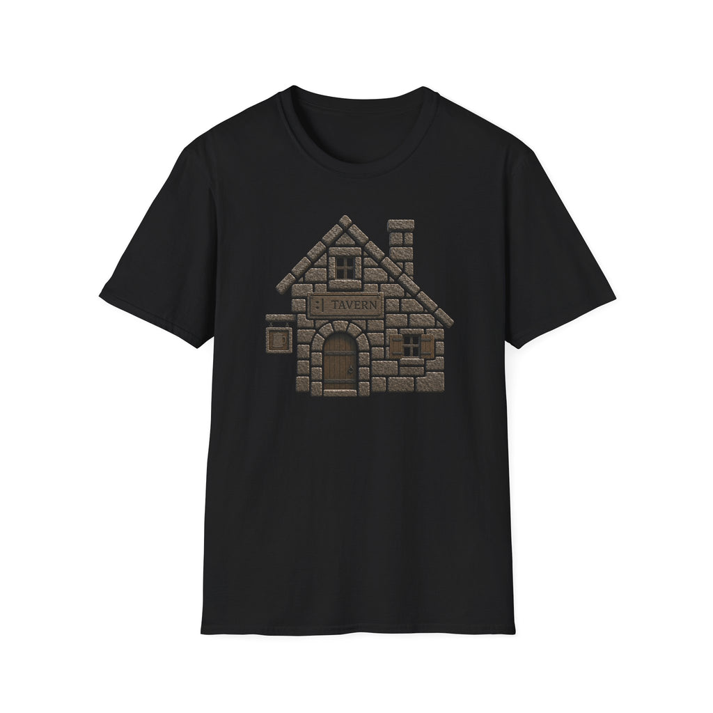 Stone Tavern Cottage T‑Shirt — Cozy Stone Pub Illustration Tee