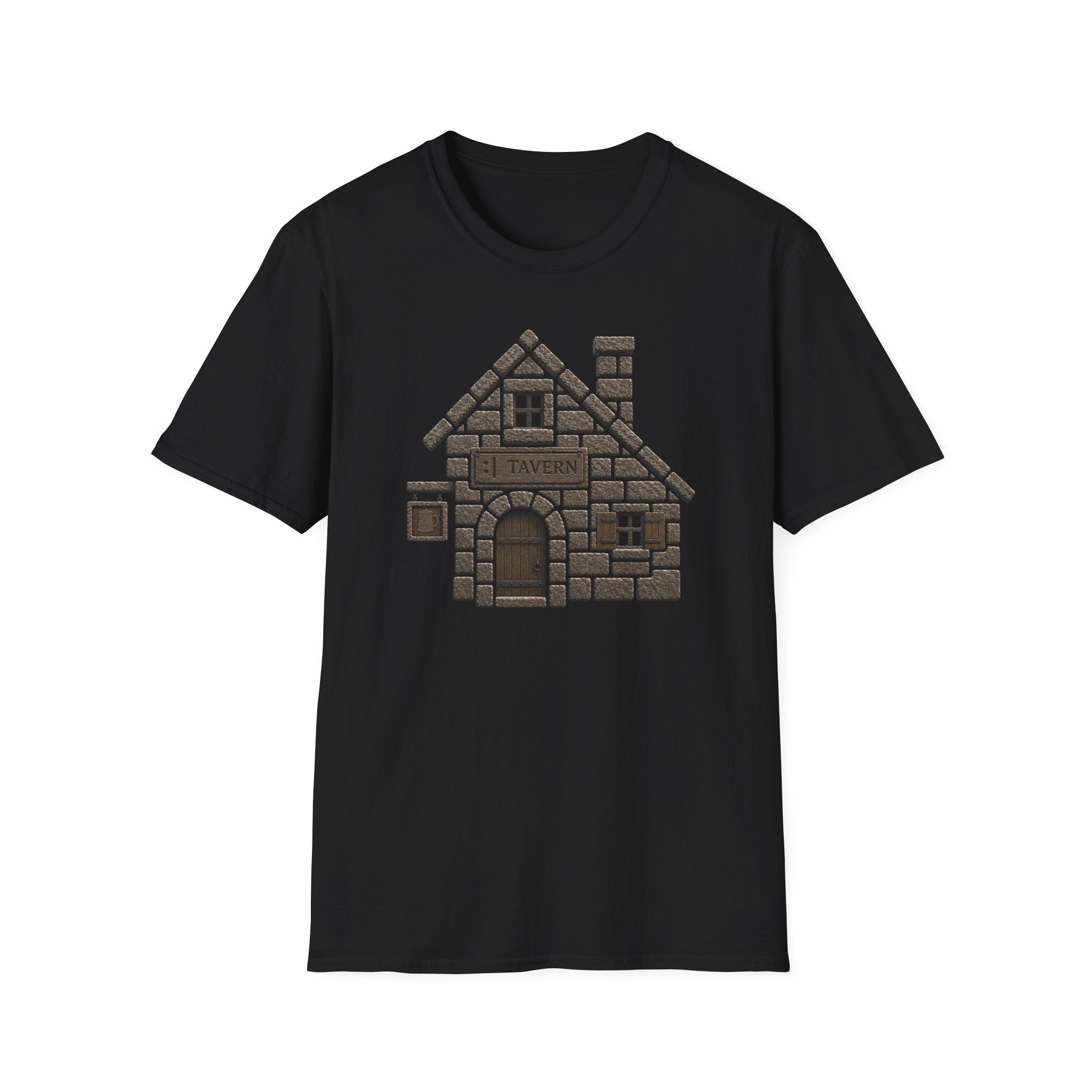 Stone Tavern Cottage T‑Shirt — Cozy Stone Pub Illustration Tee