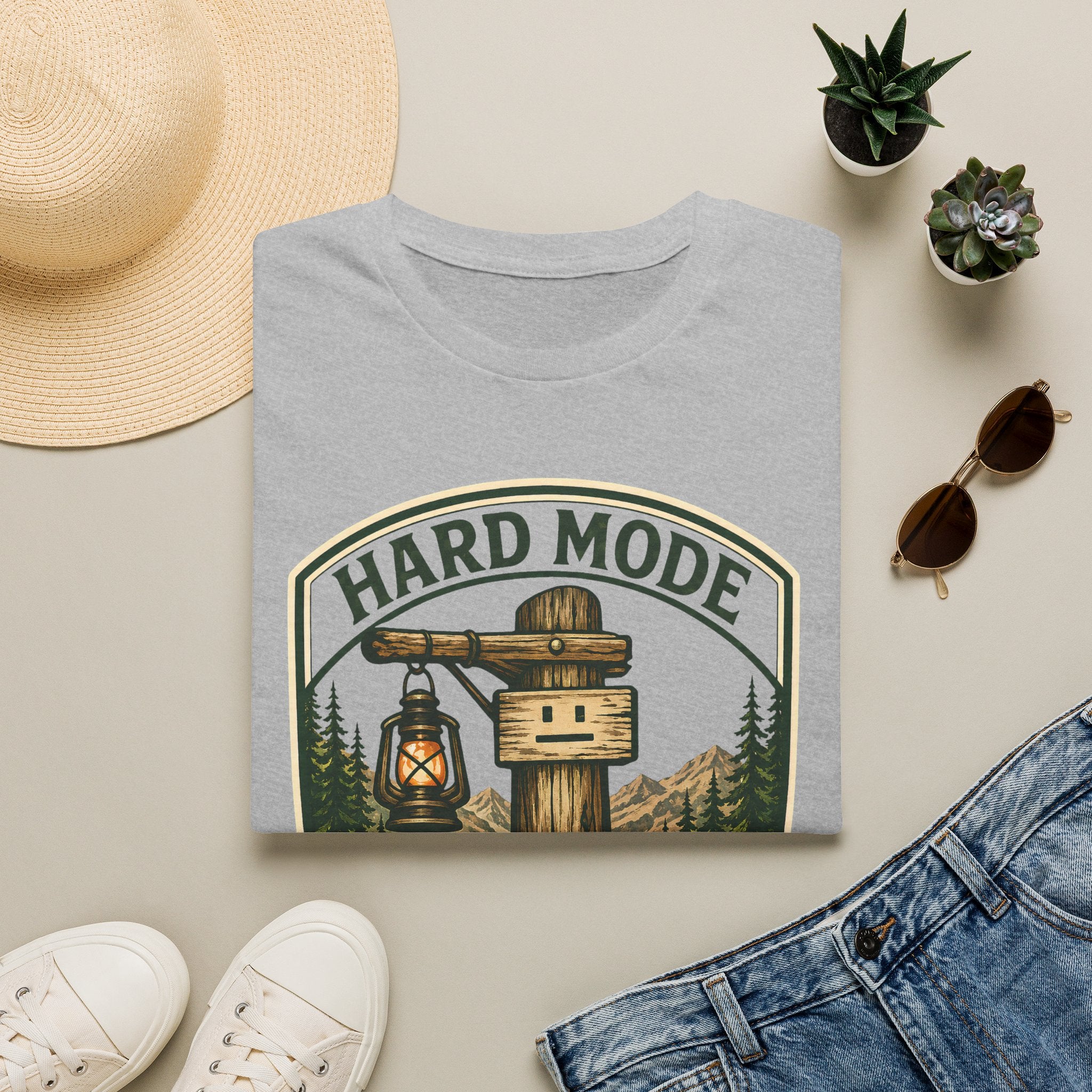 Hard Mode Trail Marker T-Shirt - Lantern Sign Graphic Tee