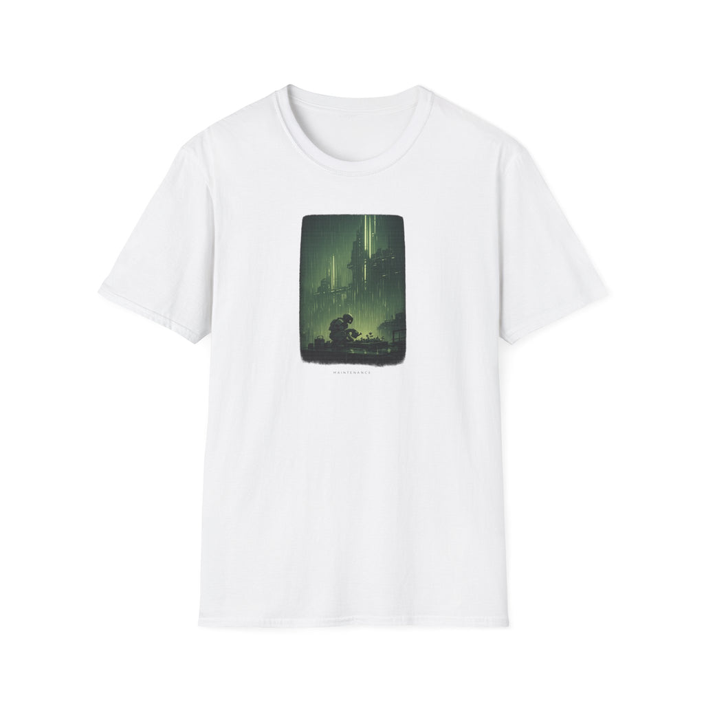 'Maintenance' Mode Retro Futuristic - Gardener Cityscape T-Shirt