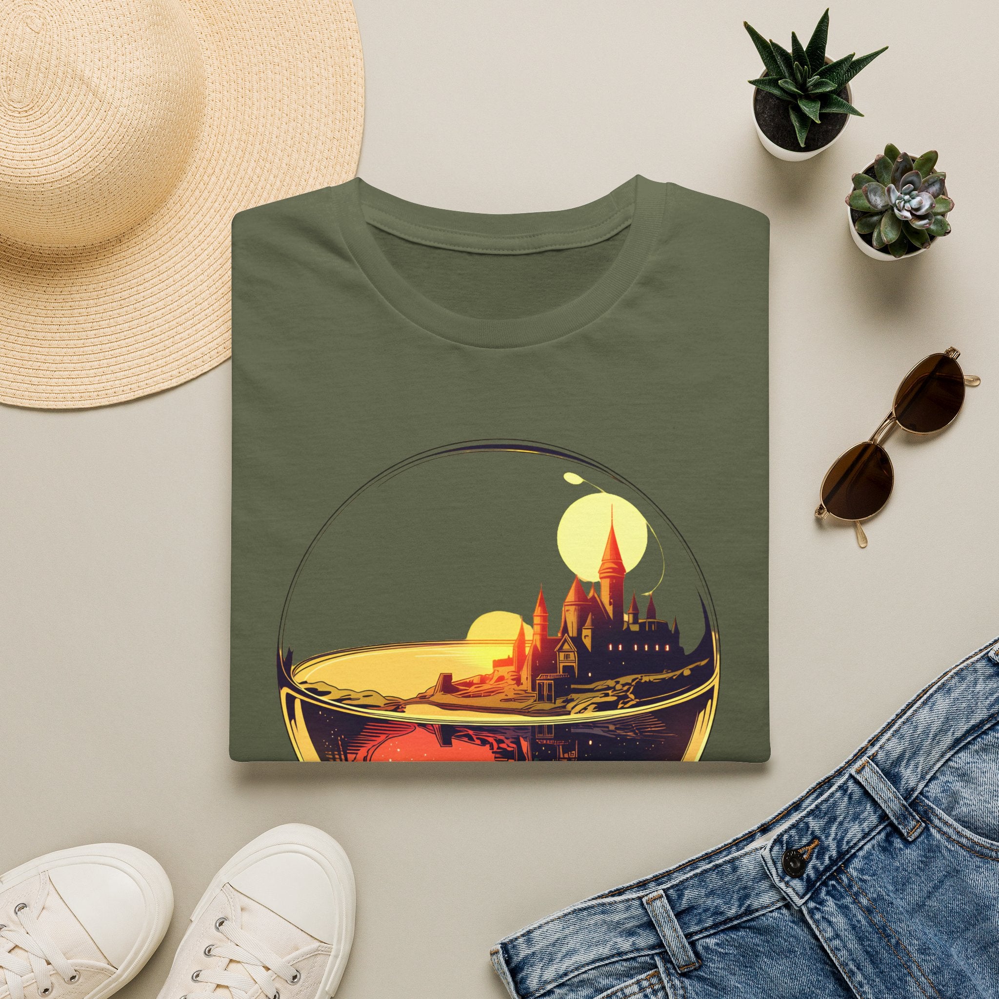 Fantasy Castle in Crystal Ball T-Shirt - Glass Orb Sunset Illustration