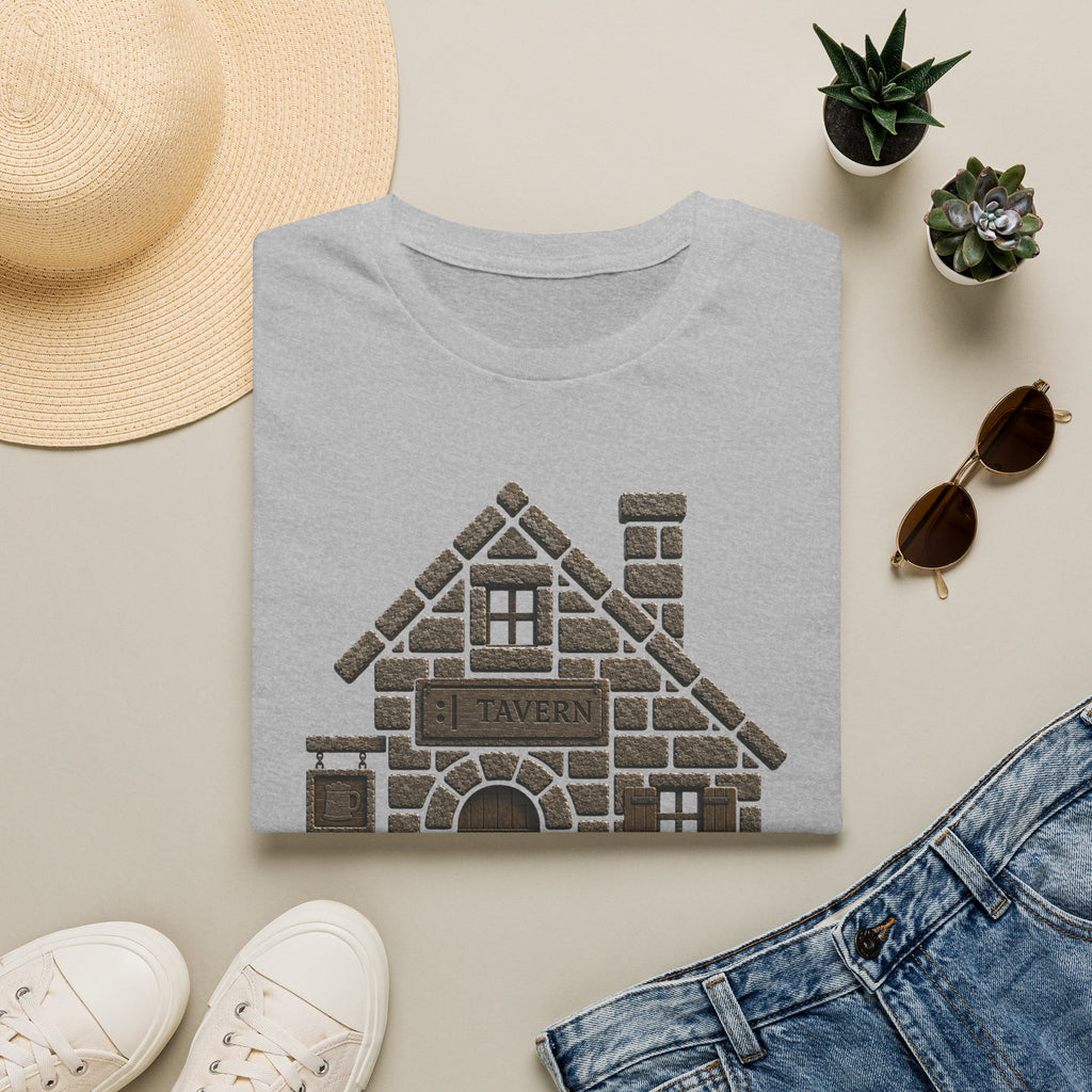 Stone Tavern Cottage T‑Shirt — Cozy Stone Pub Illustration Tee