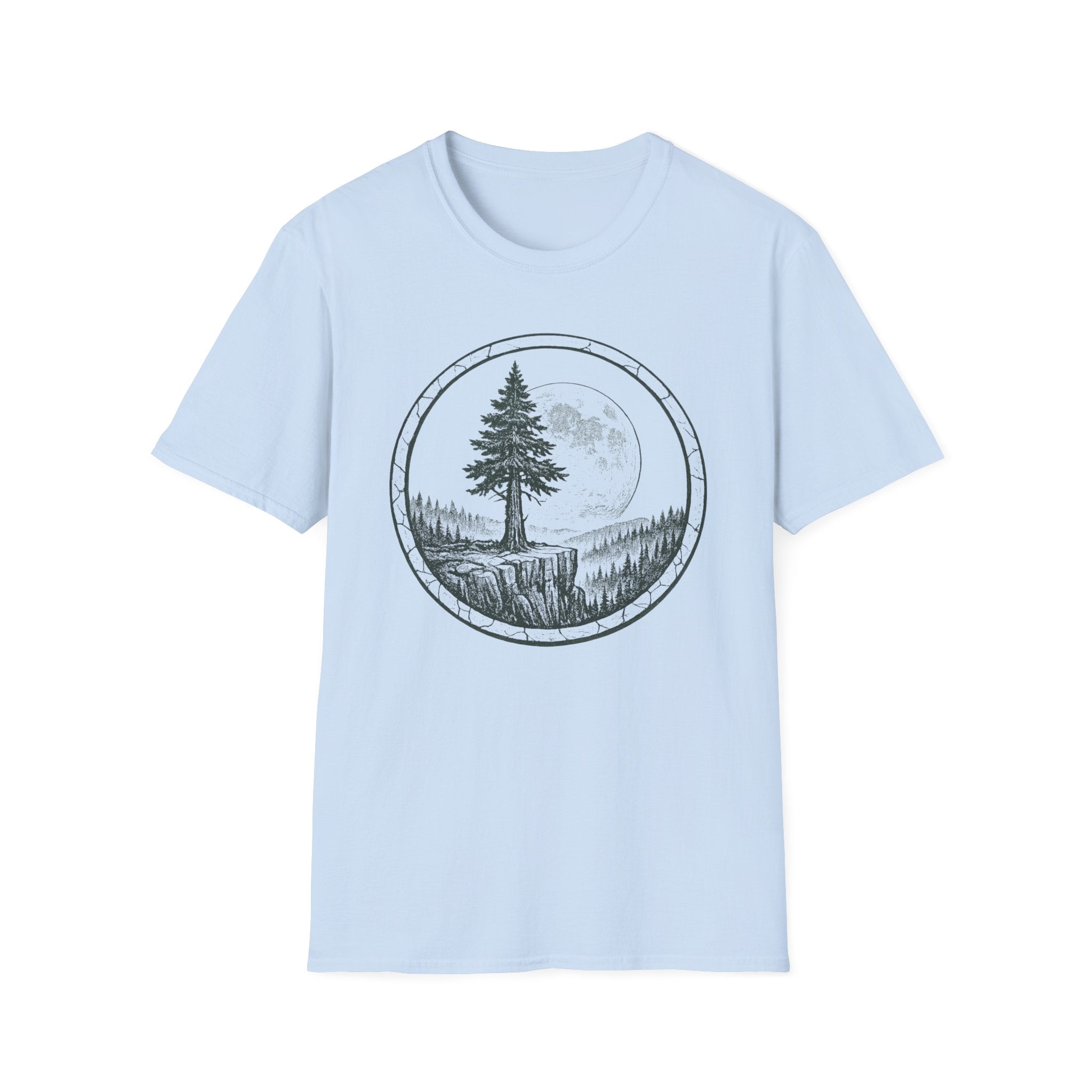 Nature Moon T-Shirt — Pine Tree Circle Graphic