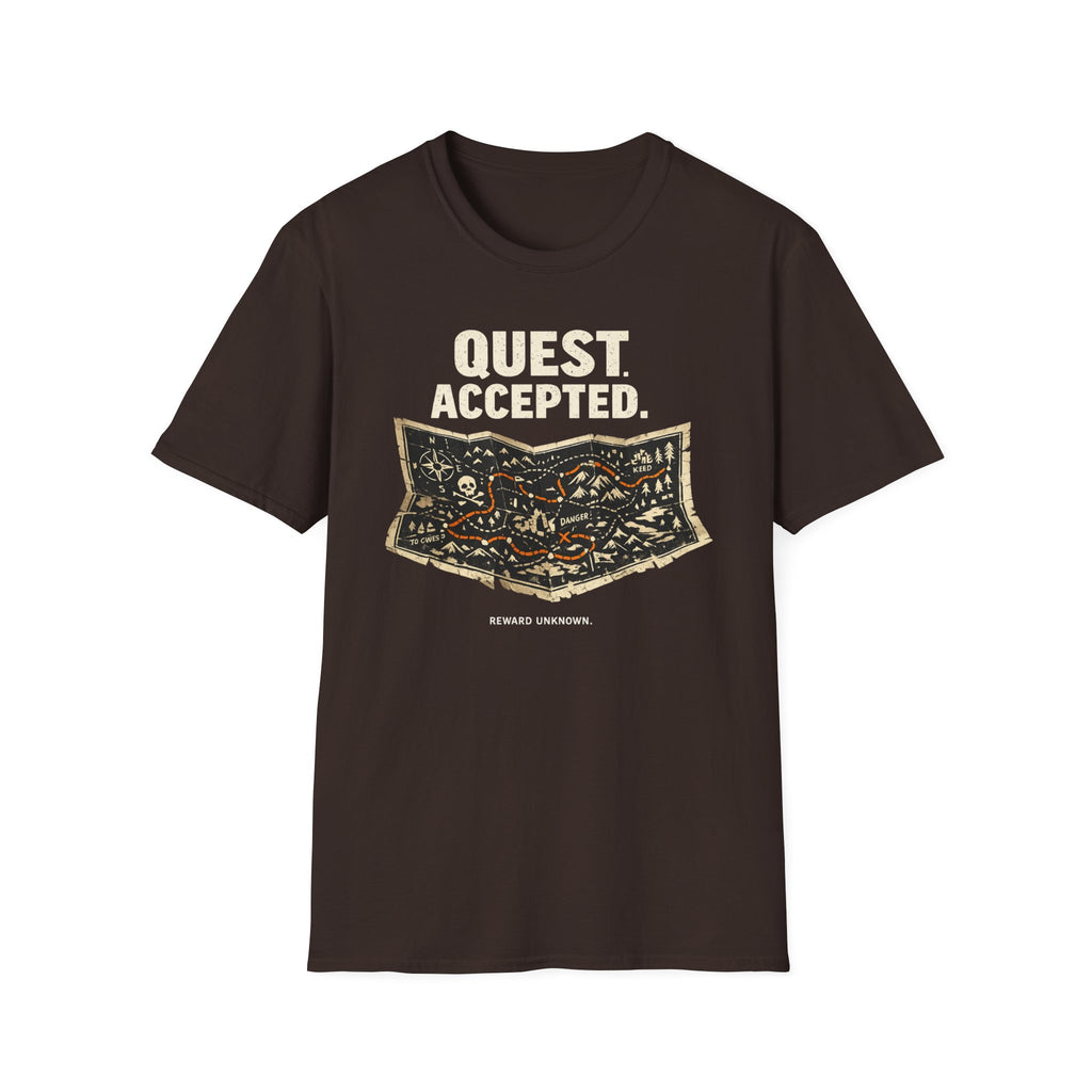 Quest Accepted, Reward Unknown T-Shirt — Vintage RPG Map Tee for Gamers & Adventurers