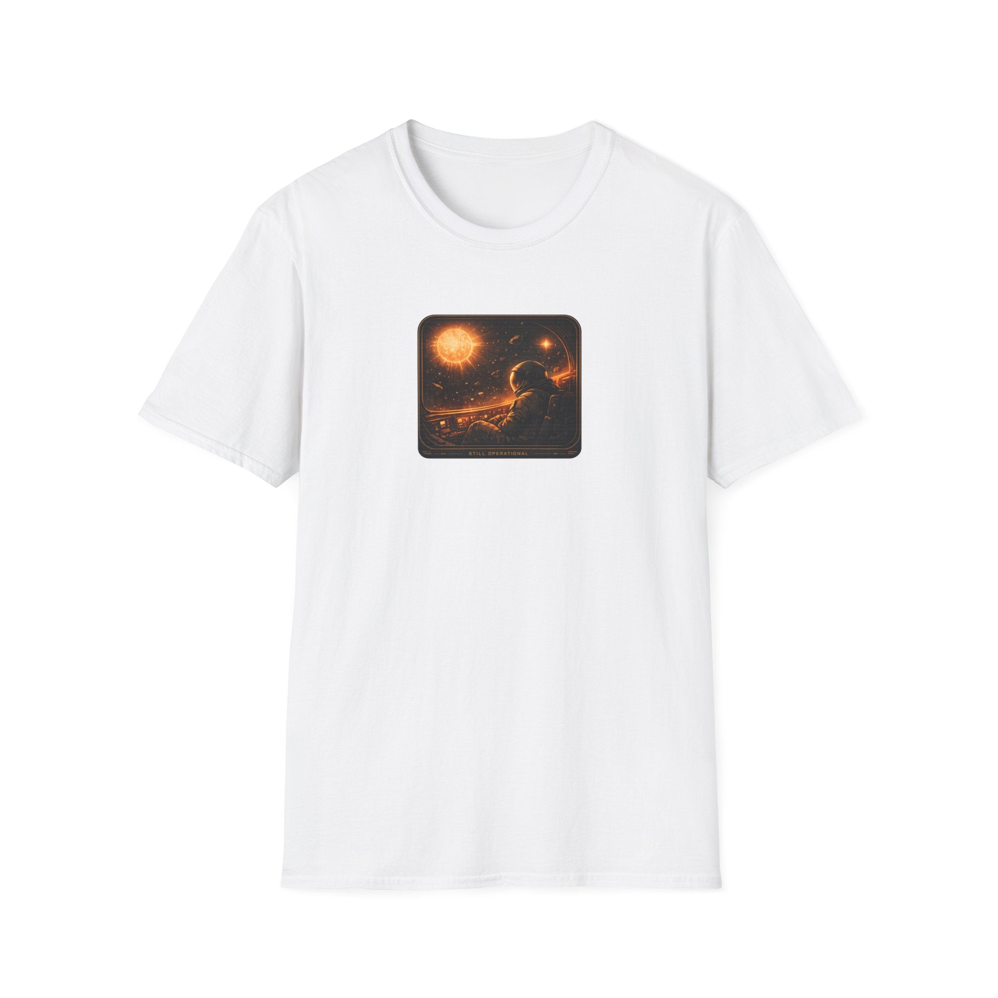 'Still Operational' T-Shirt - Cosmic Astronaut Sunset Graphic