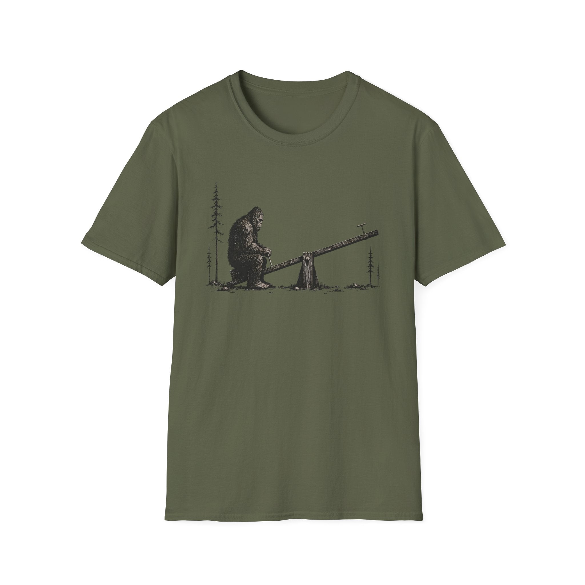 Bigfoot Seesaw T‑Shirt - Humorous Sasquatch Lonely Tee