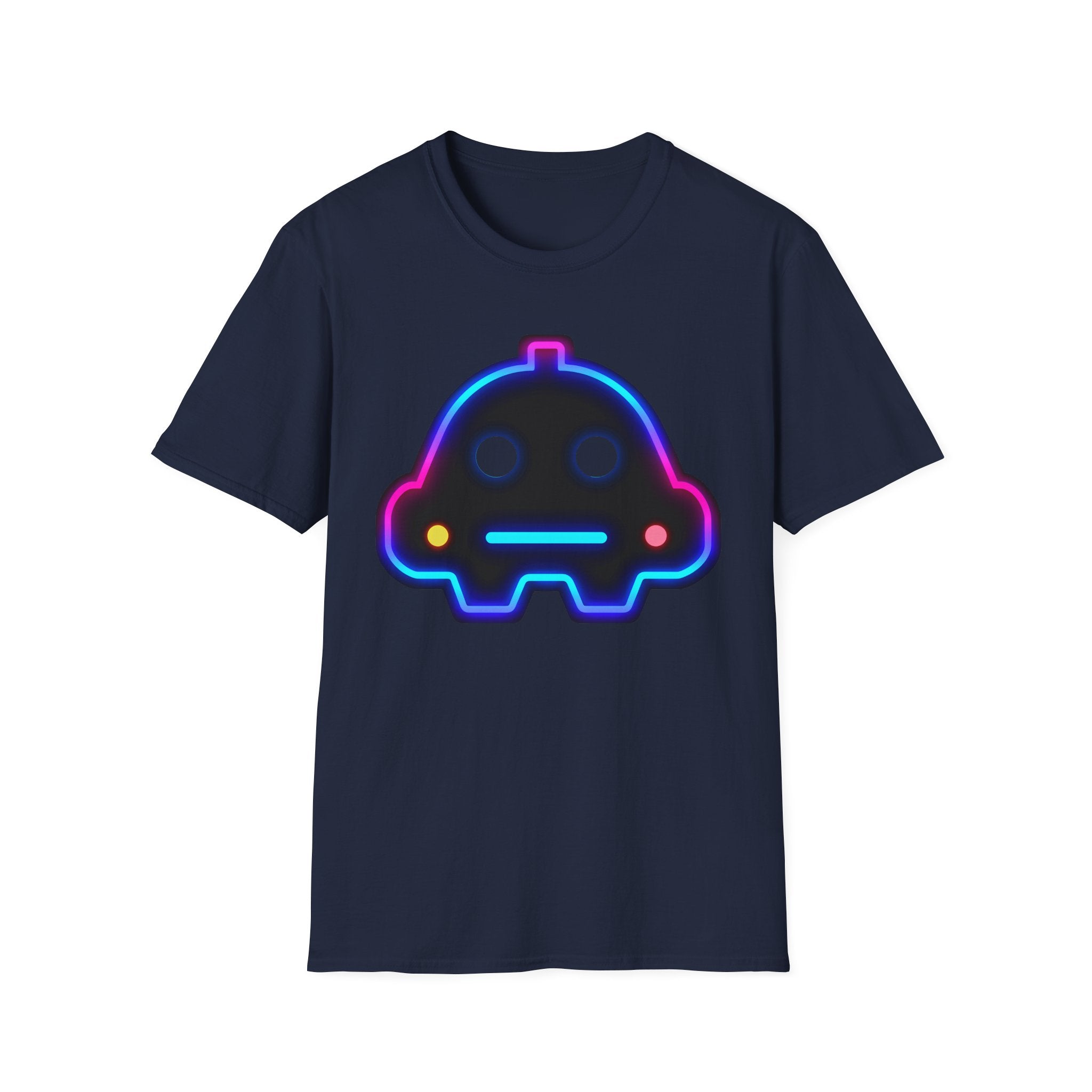 Neon Robot Tee - Retro Glowing Cute Bot Graphic T-Shirt