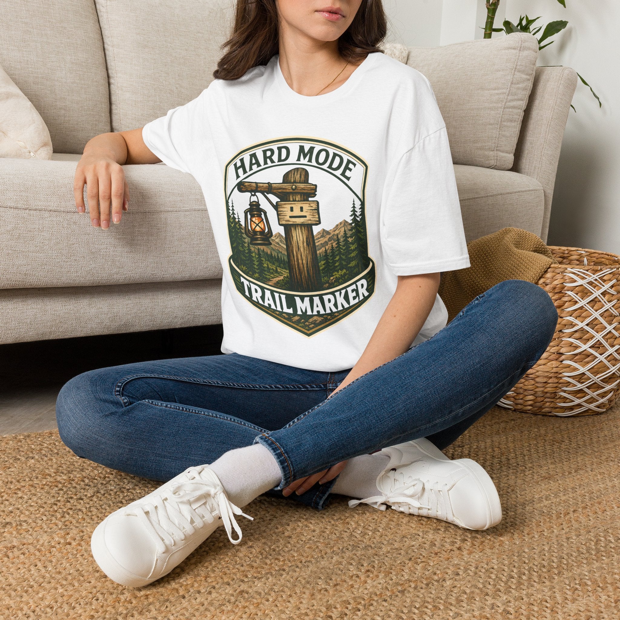 Hard Mode Trail Marker T-Shirt - Lantern Sign Graphic Tee