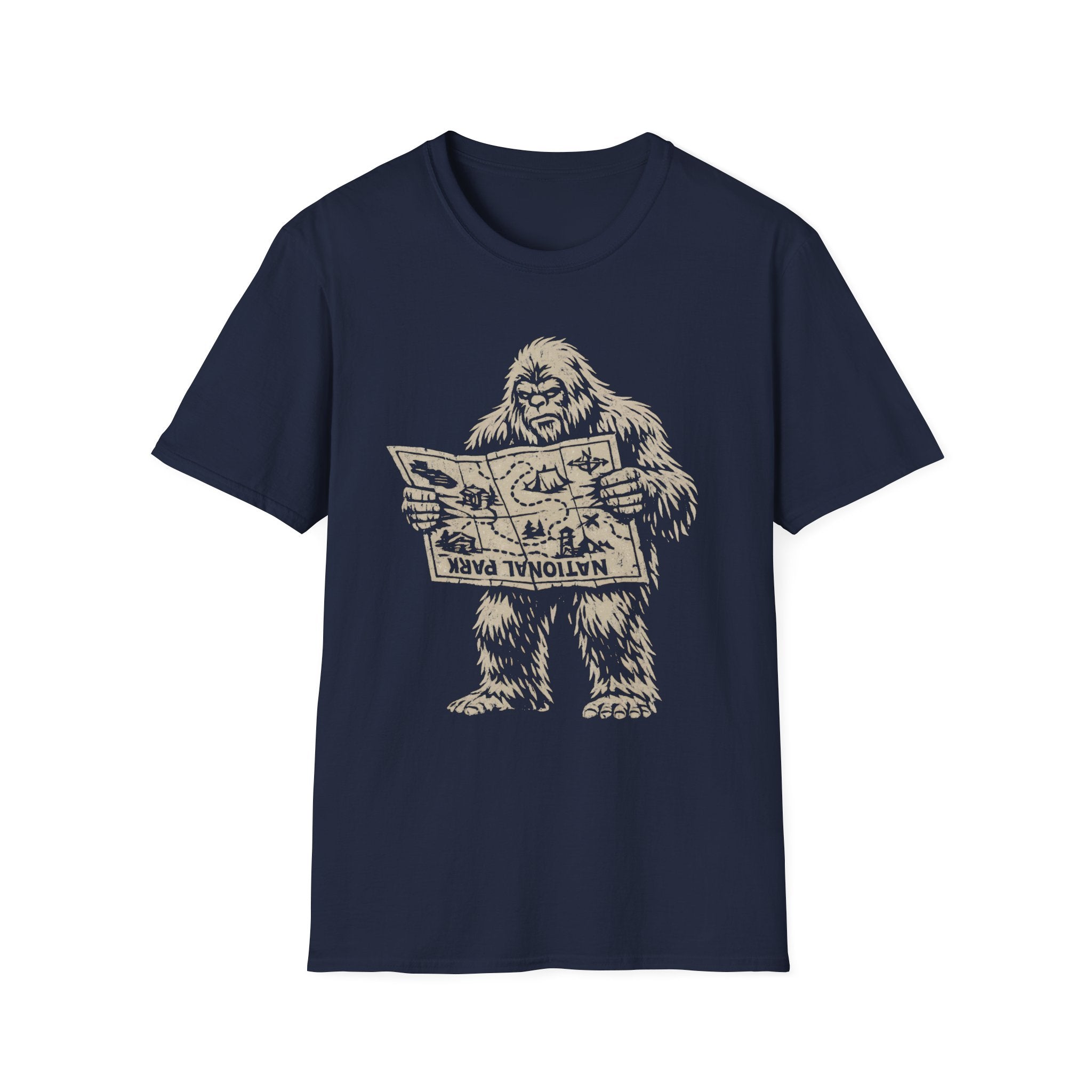 Confused Bigfoot Reading Map T-Shirt