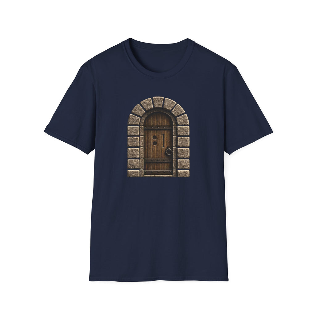 Medieval Mystery Stone Arch Door T-Shirt - Rustic Castle Entrance Graphic Tee