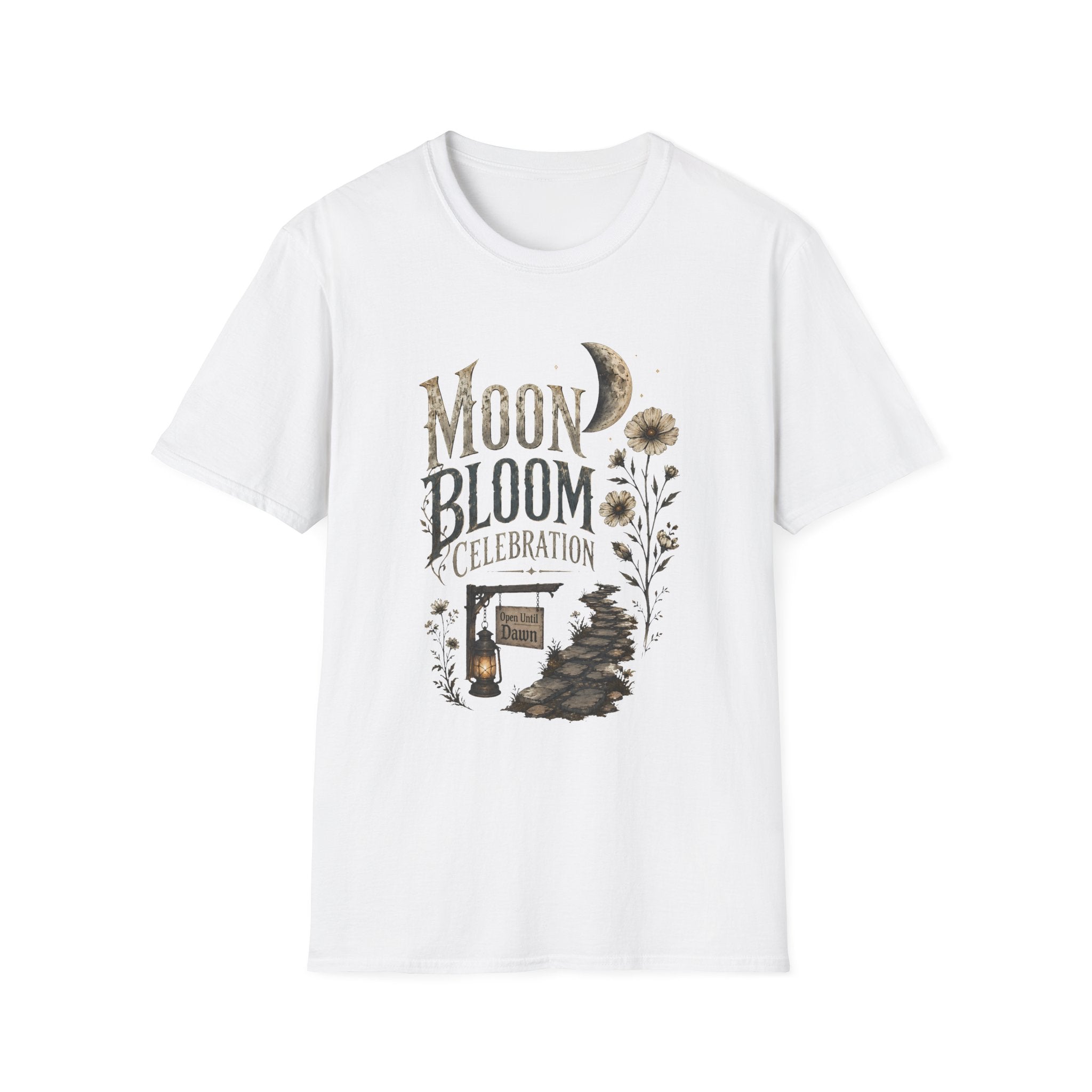 Moon Bloom Celebration T-Shirt - Celestial Floral Tee