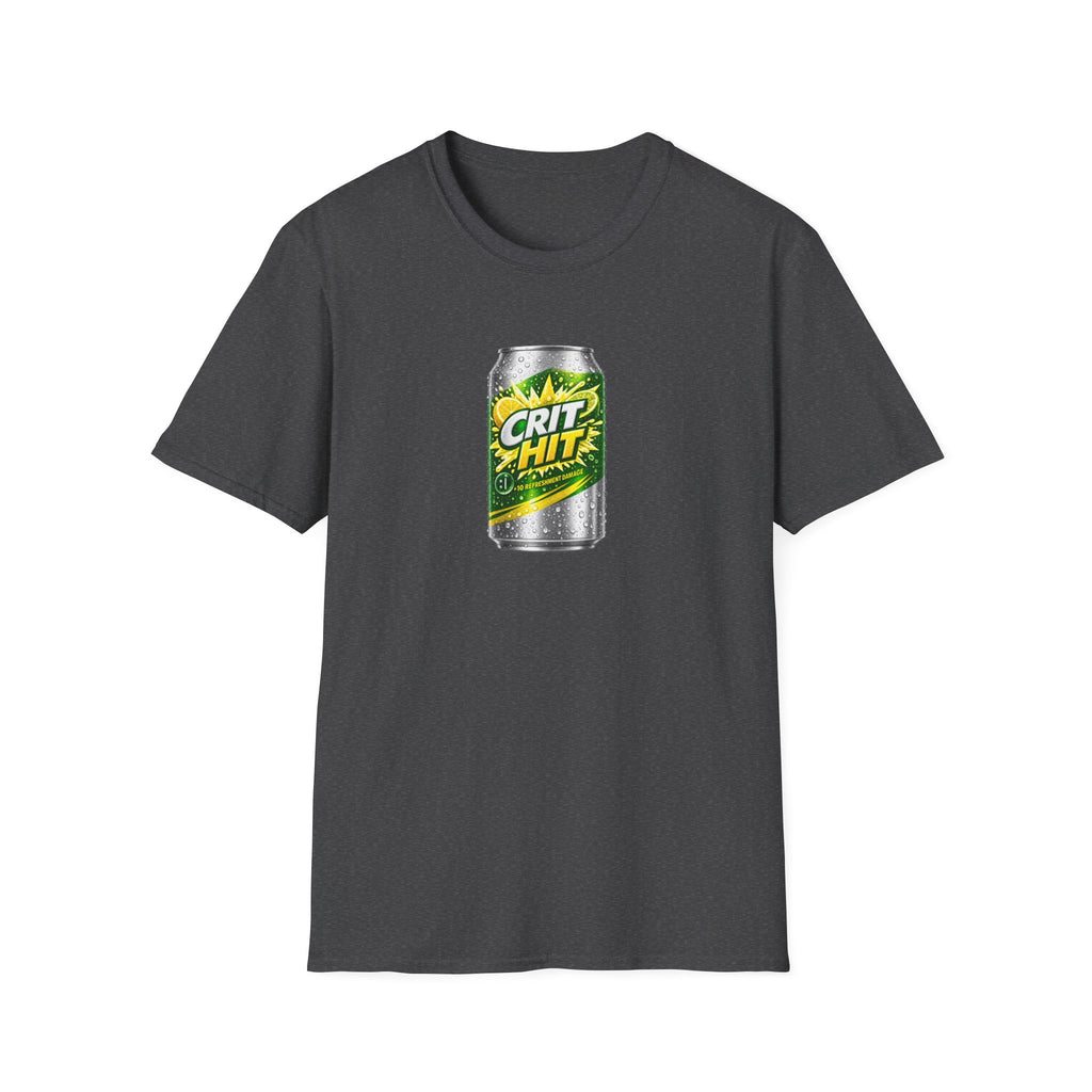 Crit Hit Citrus Soda Parody T-Shirt — Gamer Energy Drink Graphic Tee