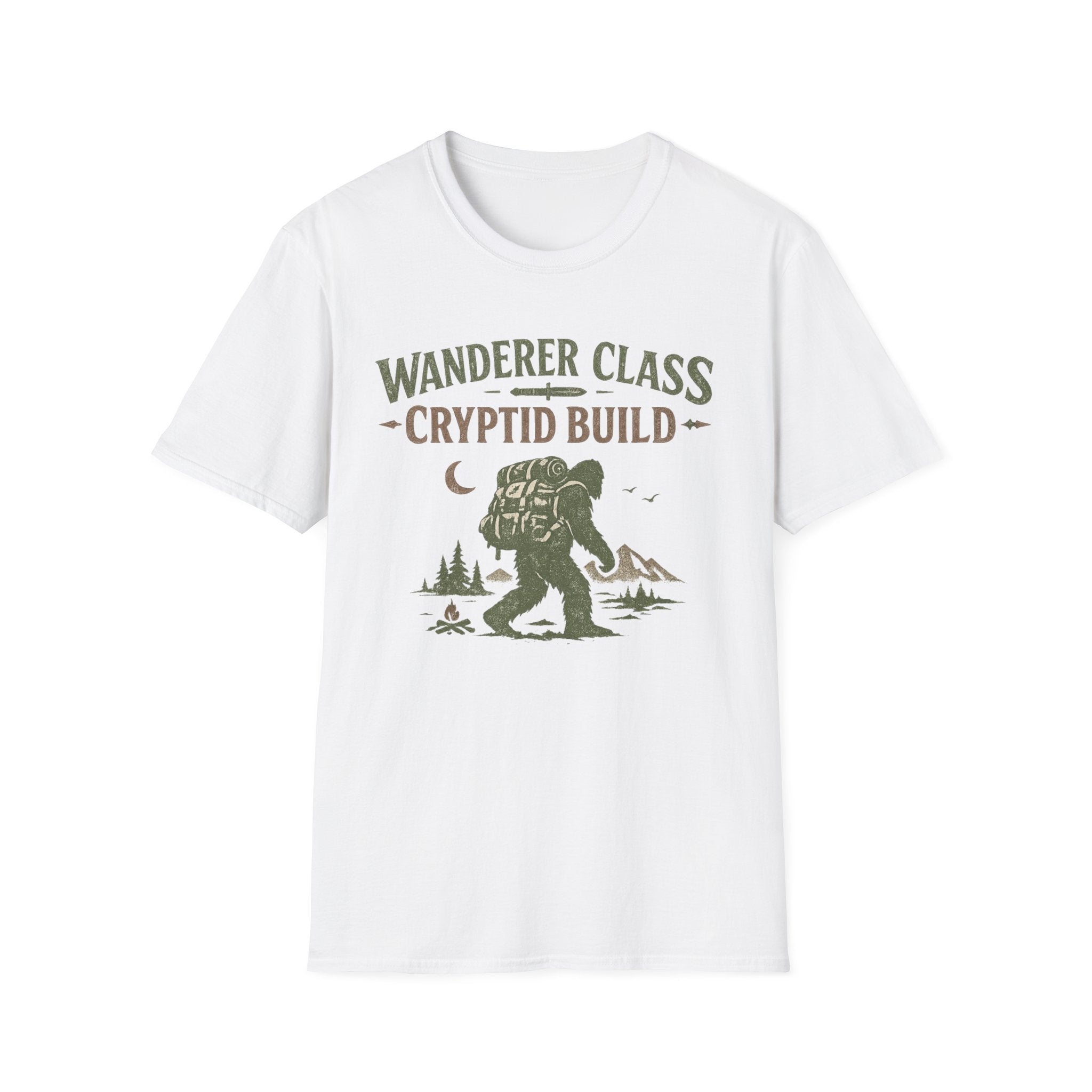 Wanderer Class Cryptid Build - Bigfoot Hiking Graphic T-Shirt