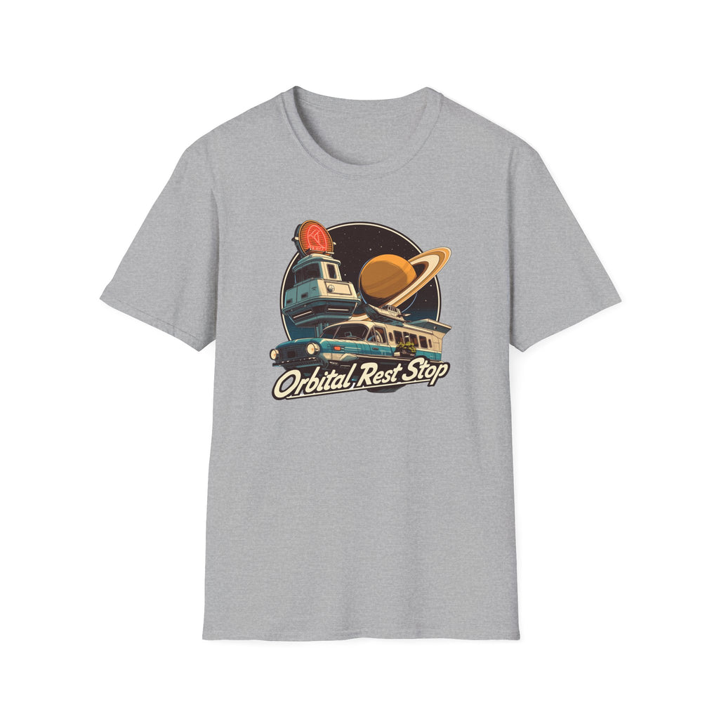 “Orbital Rest Stop” Vintage Camper & Saturn Graphic T-Shirt