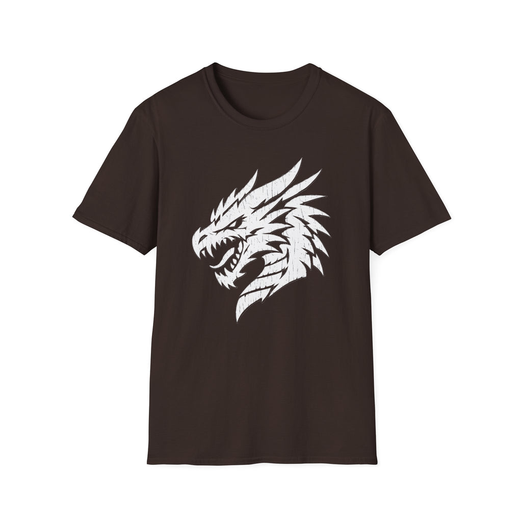 Dragon Head Graphic T-Shirt - Fierce White Mythical Creature Tee