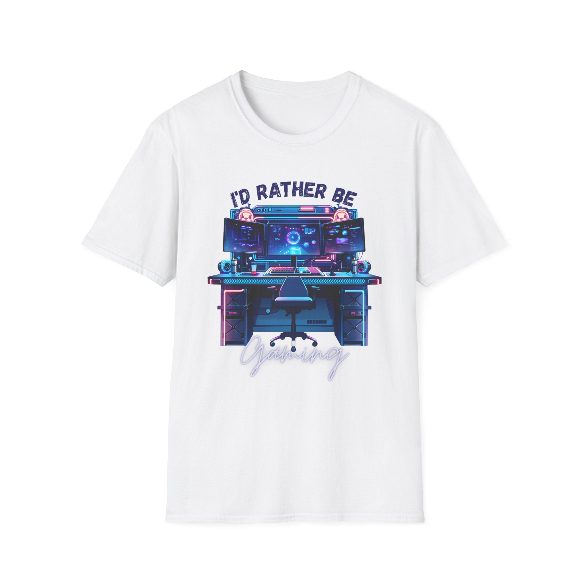 I'd Rather Be Gaming T‑Shirt — Retro Neon PC Gamer Tee